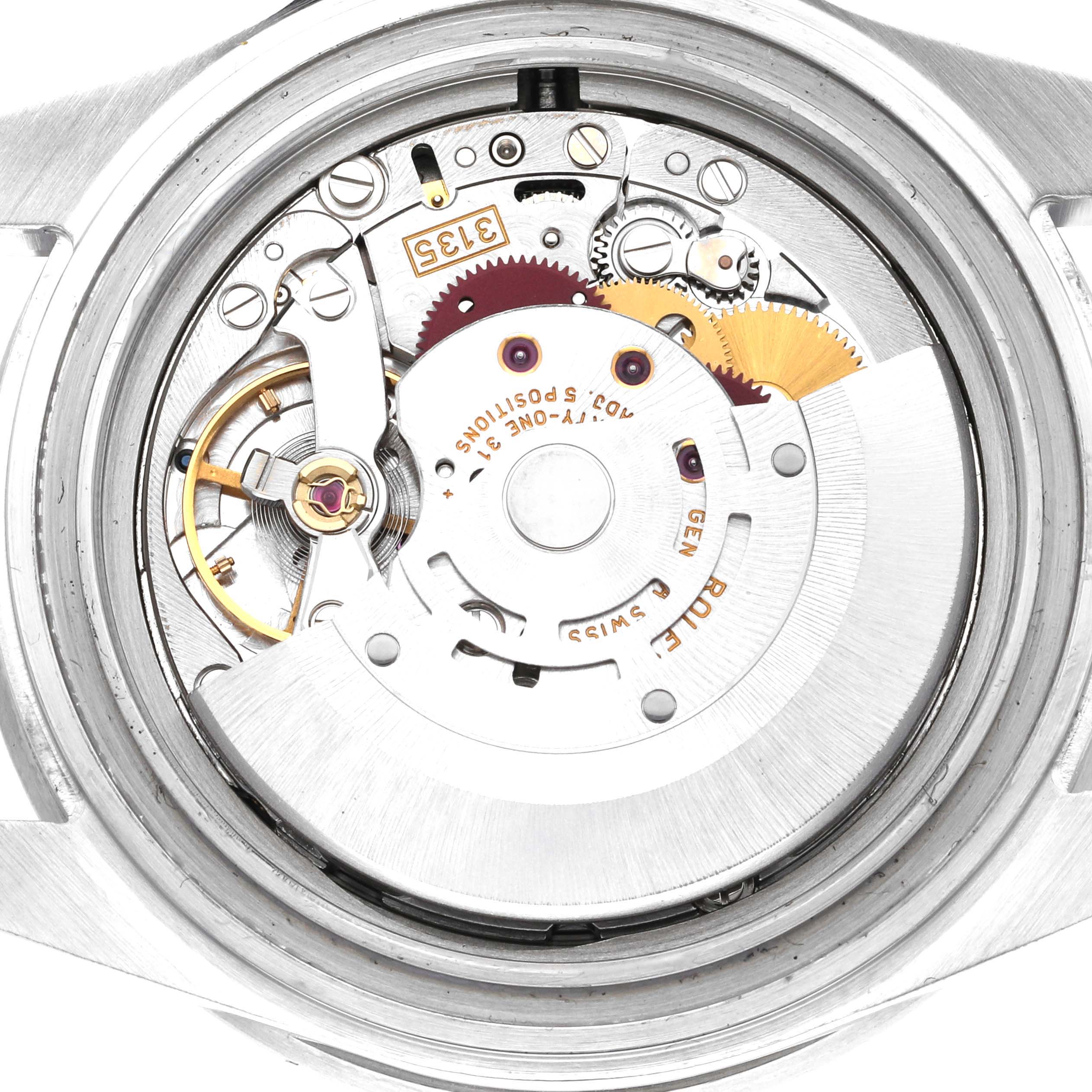 This image shows the internal mechanism of a Rolex Submariner 16610 Men
s Stainless Steel Black Dial 16610 Men
s Stainless Steel Black Dial watch viewed from the back.