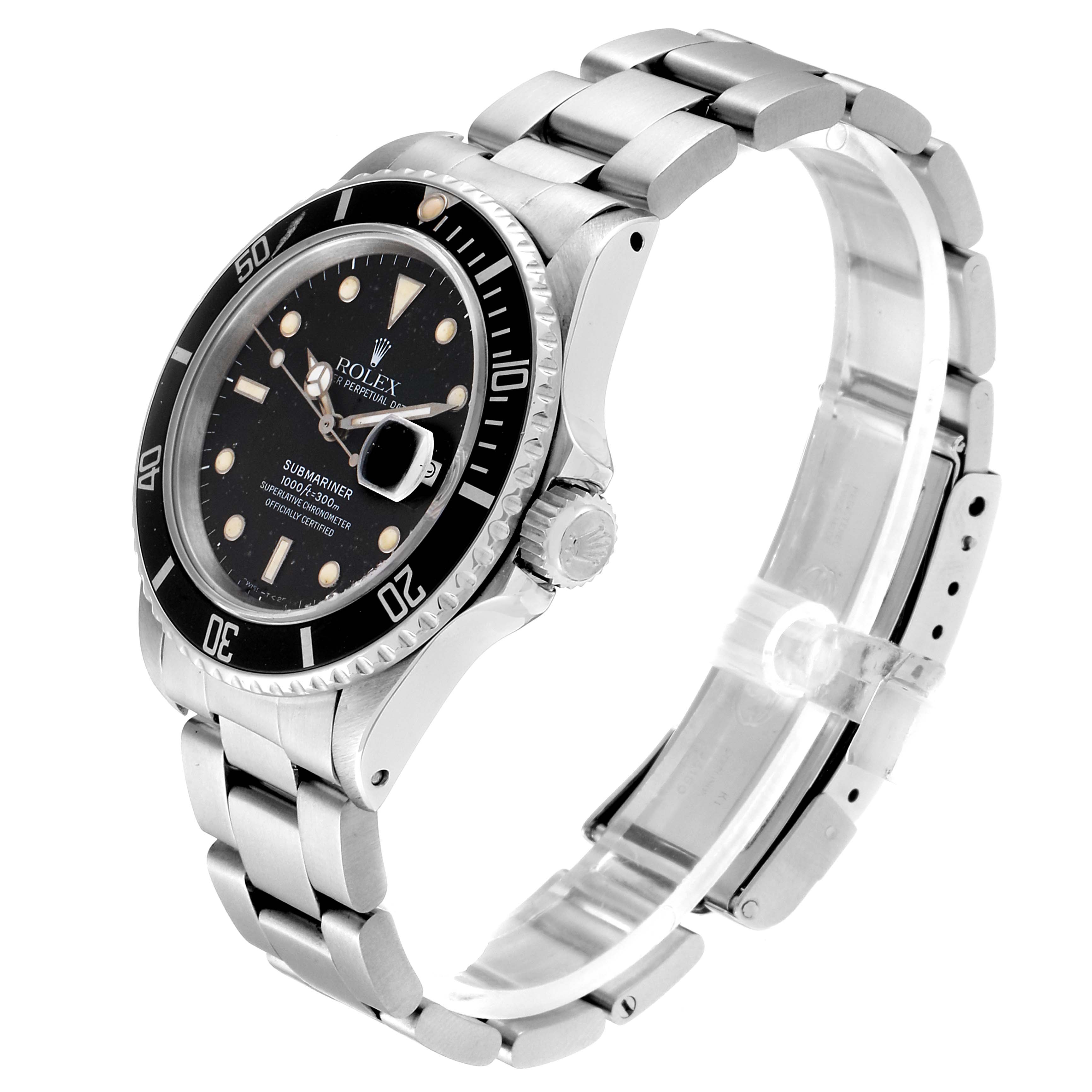 The image shows a Rolex Submariner 16800 Men
s Stainless Steel Black Dial 16800 Men
s Stainless Steel Black Dial watch at a three-quarter angle, highlighting the face, bezel, and bracelet.