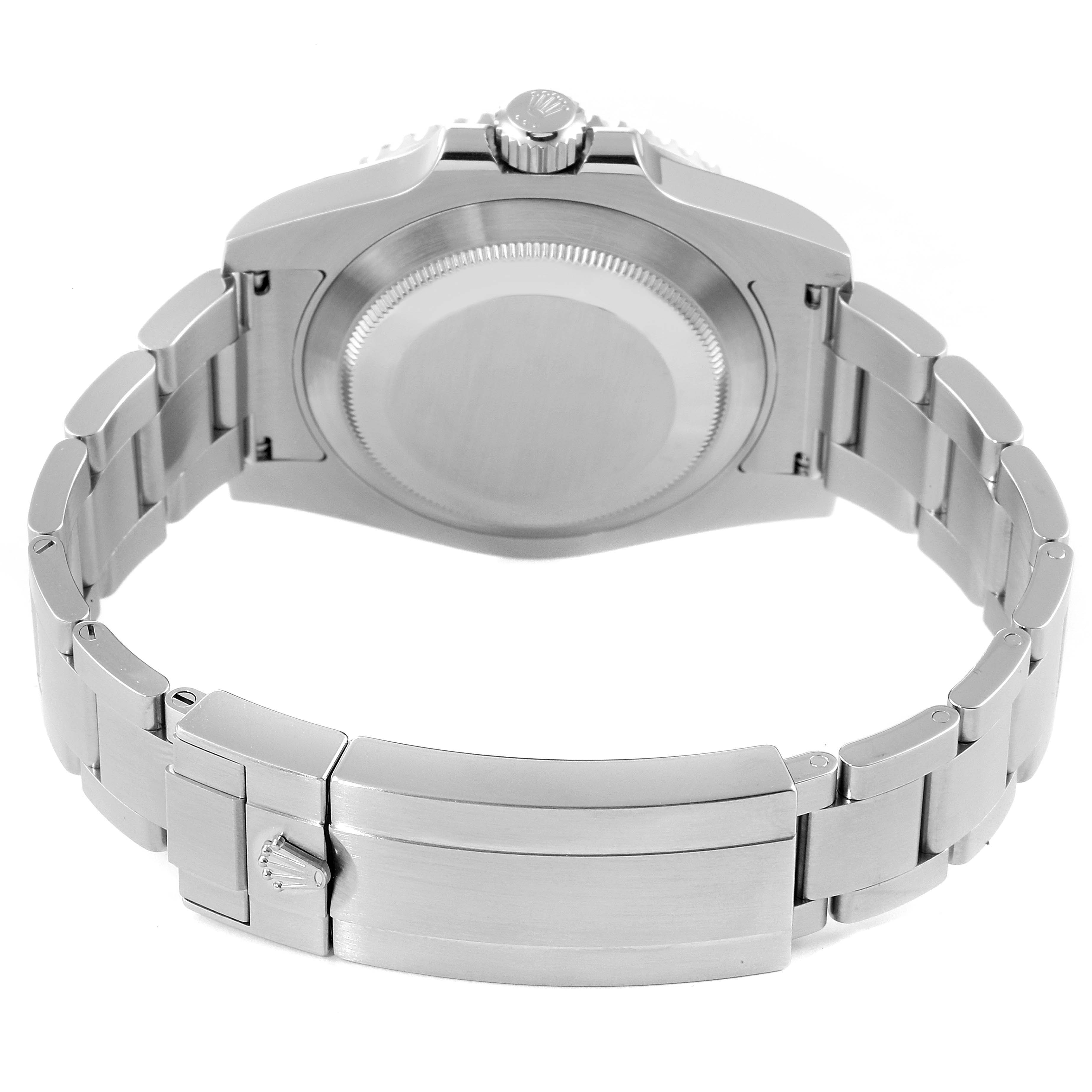 The image shows the backside and bracelet of a Rolex Submariner 116610LV Men
s Stainless Steel Green Dial 116610LV Men
s Stainless Steel Green Dial watch, including the case back and clasp.