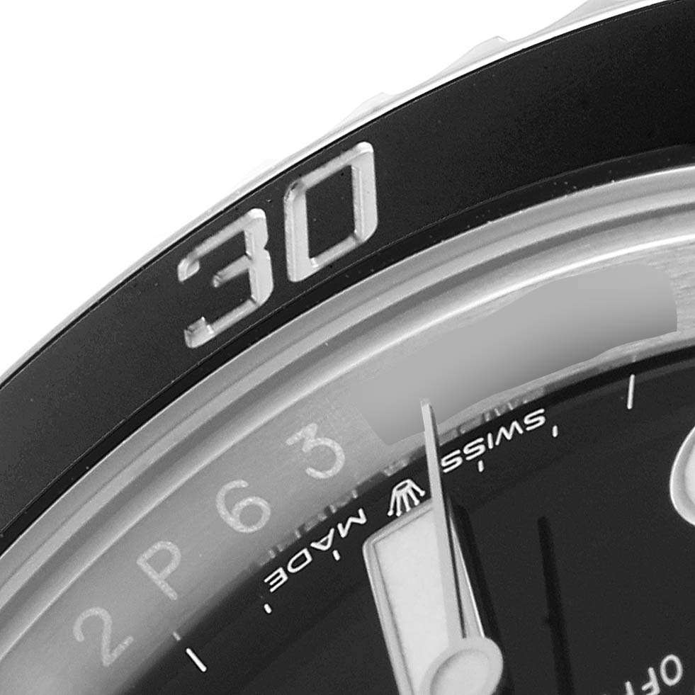 The image shows a close-up of the bezel and part of the dial of a Rolex Submariner 124060 Men
s Stainless Steel Black Dial 124060 Men
s Stainless Steel Black Dial watch, focusing on the "30" mark.