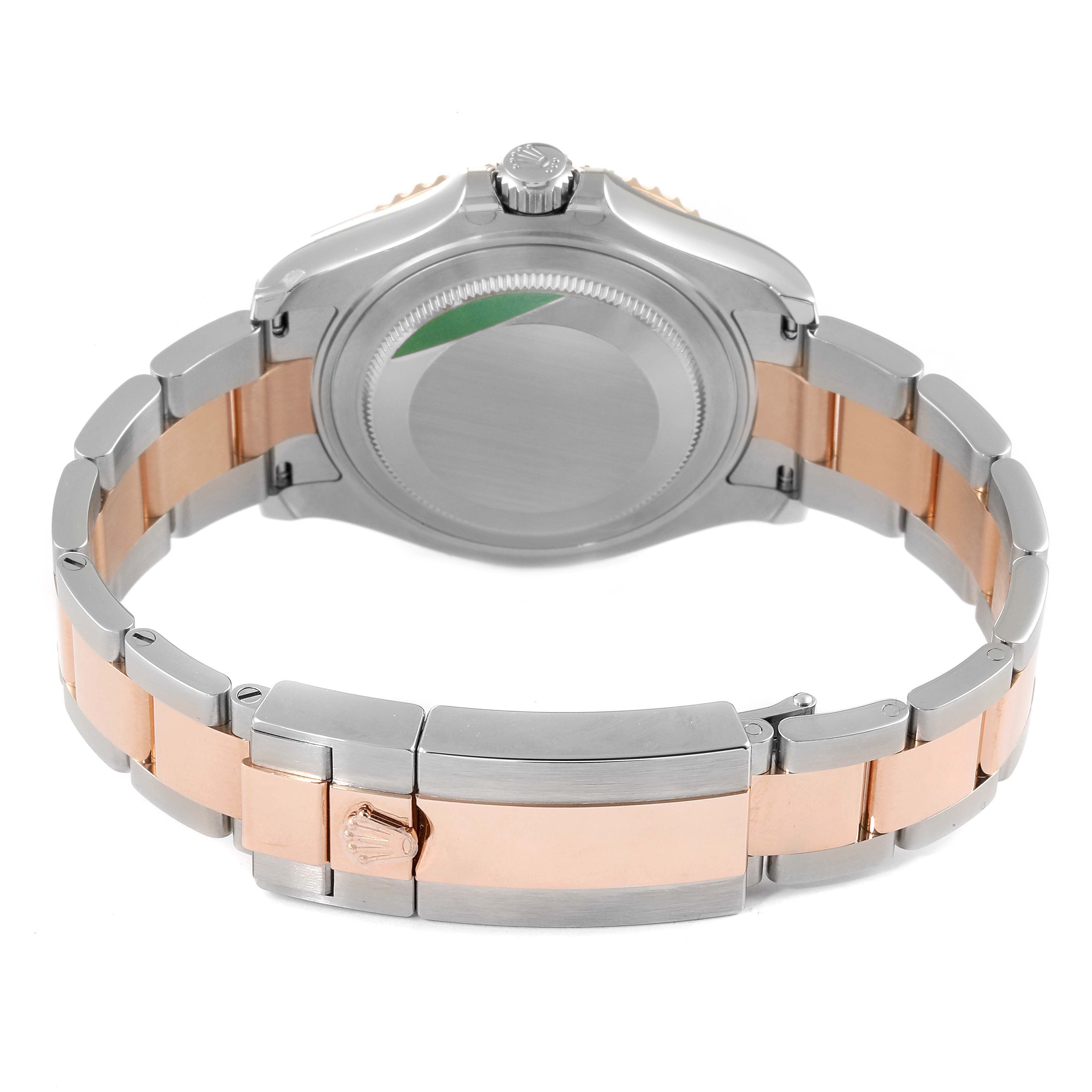 This image shows the back and clasp of a Rolex Yacht-Master 268621 Men's Steel and Gold (two tone) Brown Dial 268621 Men's Steel and Gold (two tone) Brown Dial watch, highlighting the two-tone band and case back.