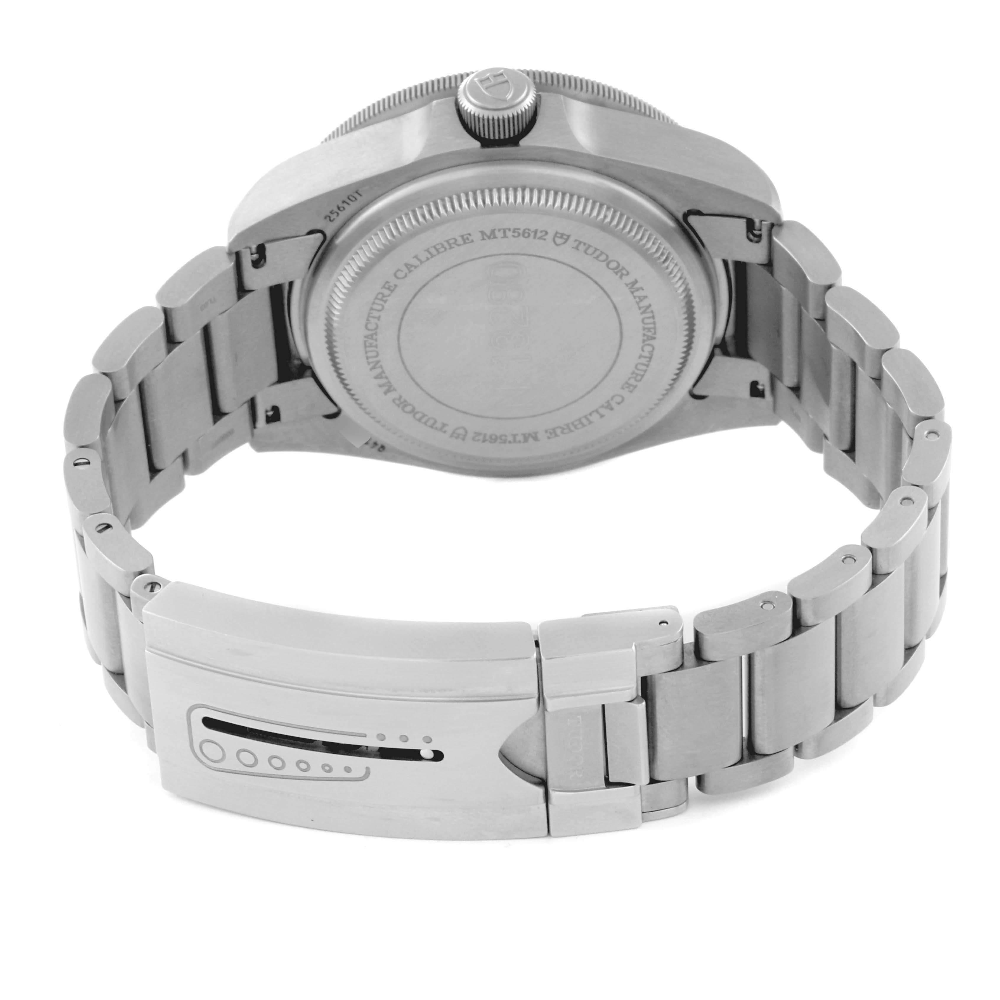 The image shows the back case and bracelet clasp of a Tudor Pelagos 25610TNL Men
s Stainless Steel Black Dial 25610TNL Men
s Stainless Steel Black Dial watch.