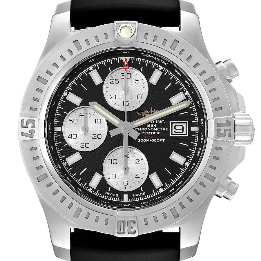 Breitling Colt Black Dial Stainless Steel Mens Watch A13388 Box Card SwissWatchExpo
