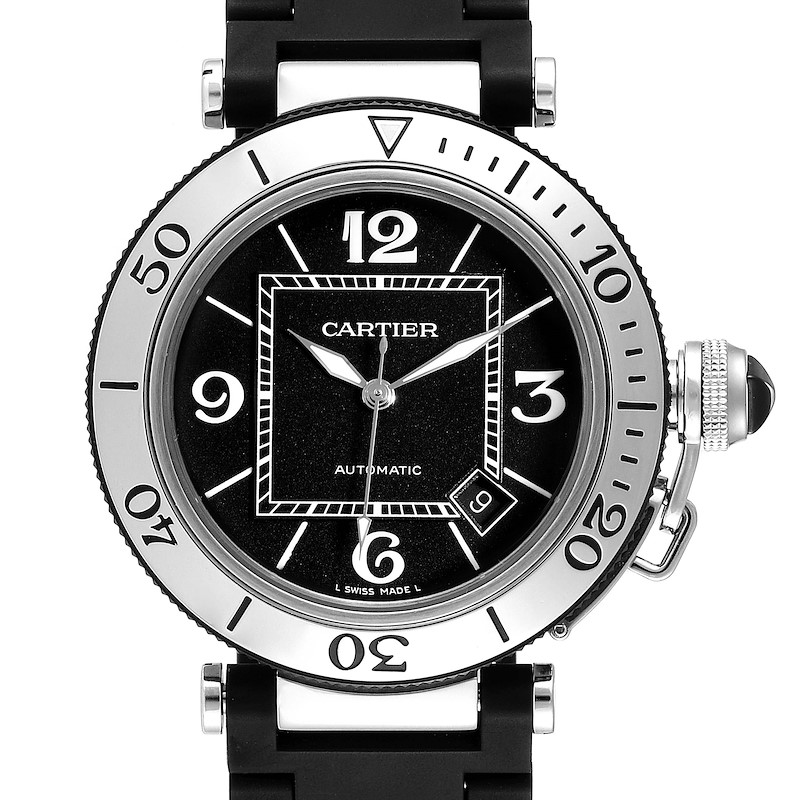 Cartier Pasha Seatimer Chronograph Rubber Strap Watch W31088U2 Box SwissWatchExpo