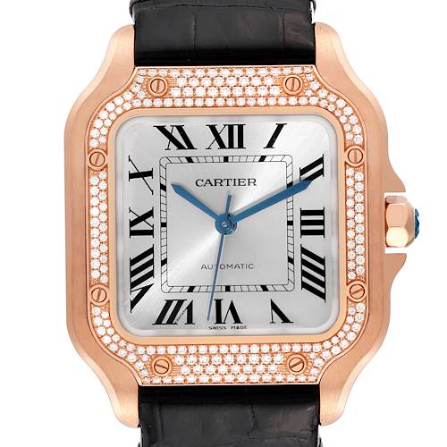 Photo of Cartier Santos Midsize Rose Gold Diamond Mens Watch WJSA0007 Box Papers