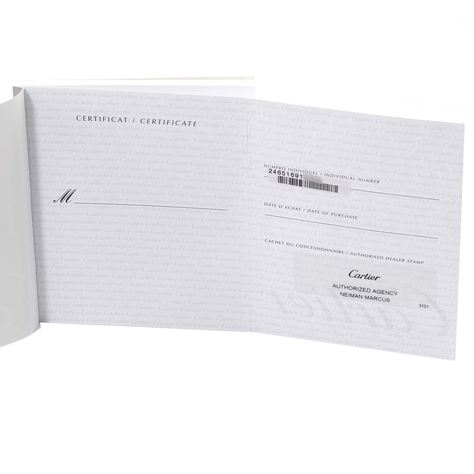 This image shows the certificate of Best Quality
ity for a Cartier Tank Francaise W51011Q3 Women
s Stainless Steel Silver Dial W51011Q3 Women
s Stainless Steel Silver Dial watch from an authorized dealer.