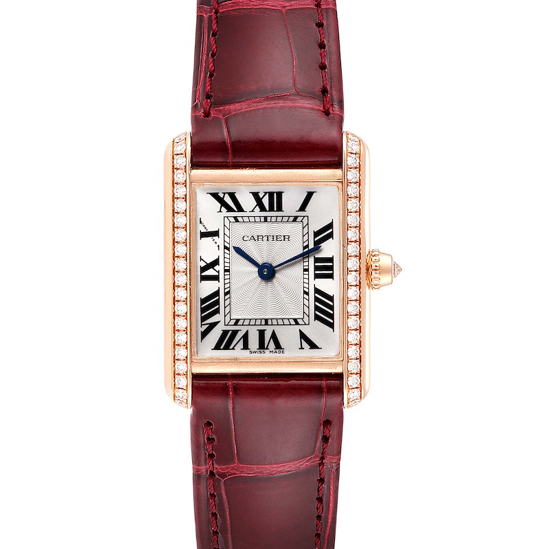 Cartier Tank Louis Rose Gold Diamond Brown Strap Ladies Watch WJTA0010 SwissWatchExpo