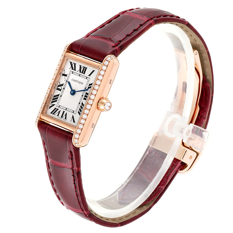 Cartier Tank Louis Rose Gold Diamond Brown Strap Ladies Watch WJTA0010
