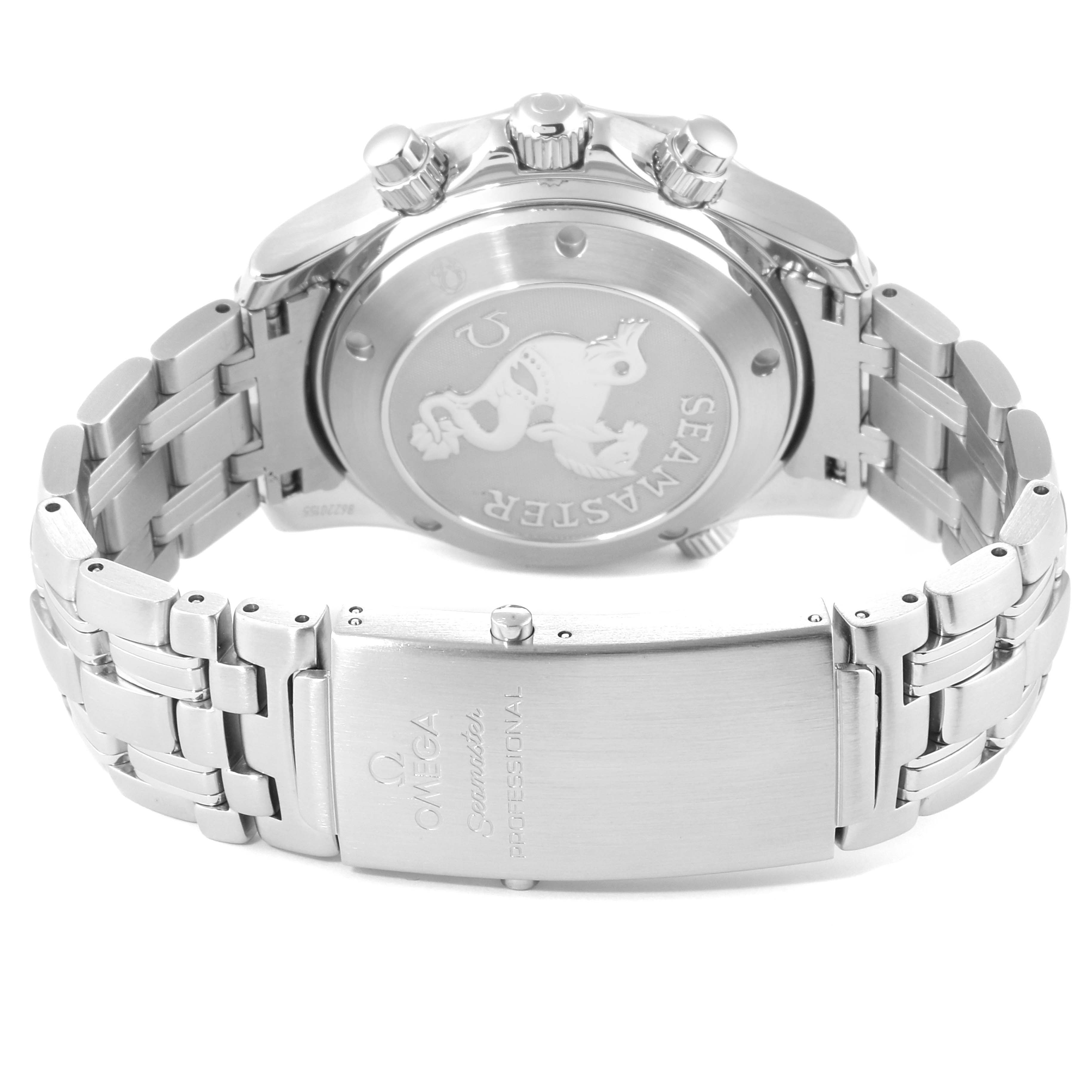 The image shows the back and bracelet clasp of an Omega Seamaster 2225.80.00 Men
s Stainless Steel Blue Dial 2225.80.00 Men
s Stainless Steel Blue Dial watch.