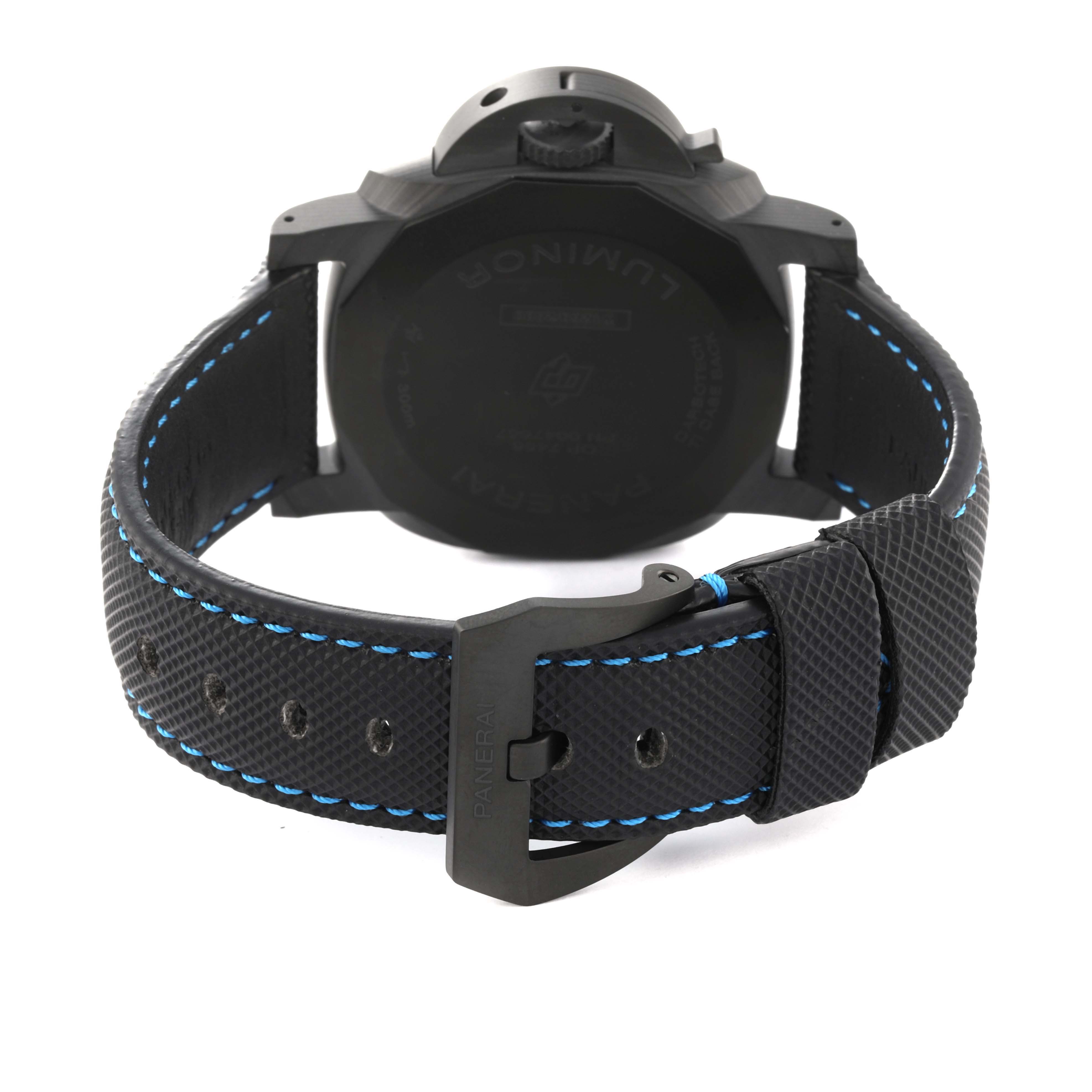 This image shows the back and strap of the Panerai Luminor PAM01661 Men's Ceramic Black Dial PAM01661 Men's Ceramic Black Dial watch.