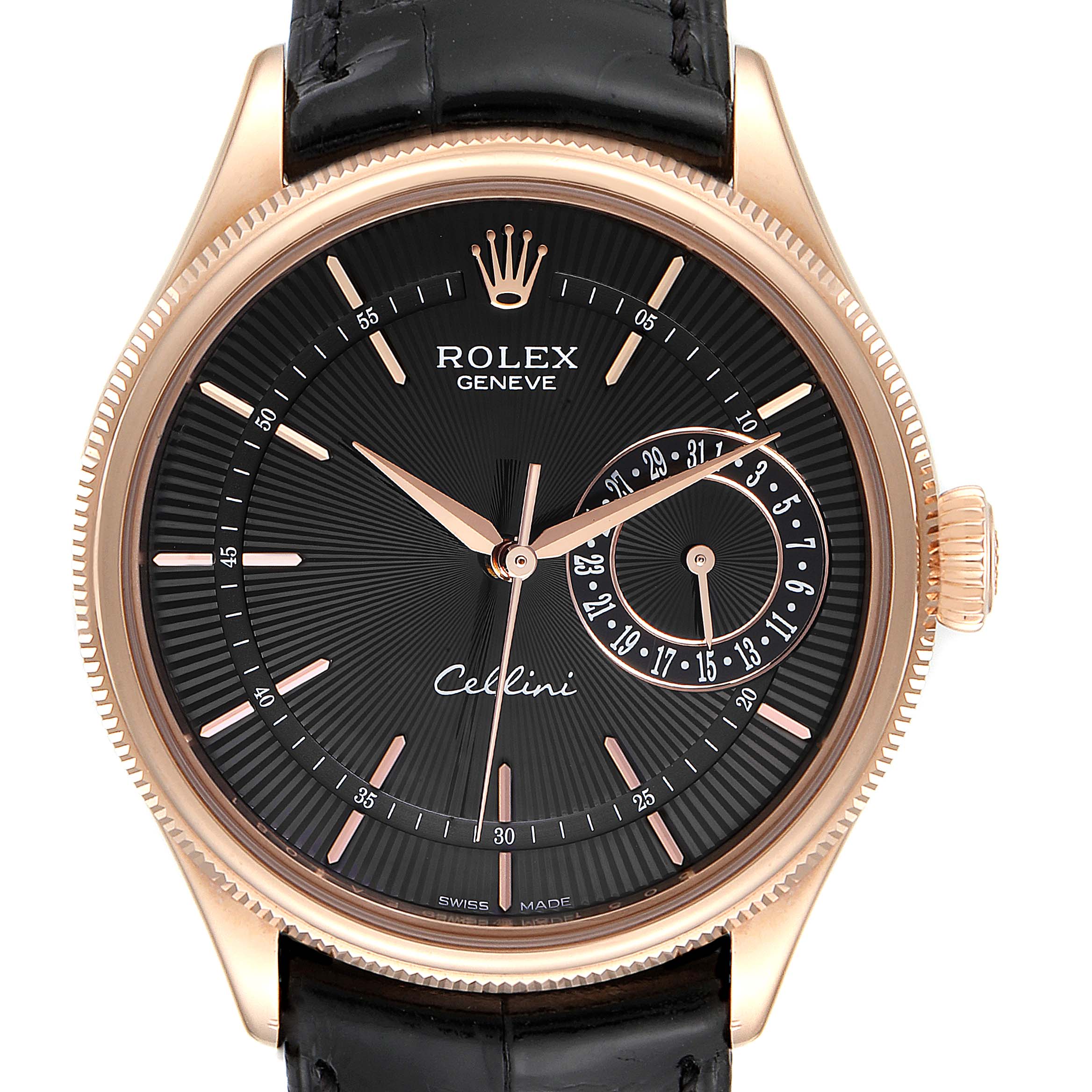 Rolex Cellini Date Everose Gold Black Dial Automatic Mens Watch 50515 ...