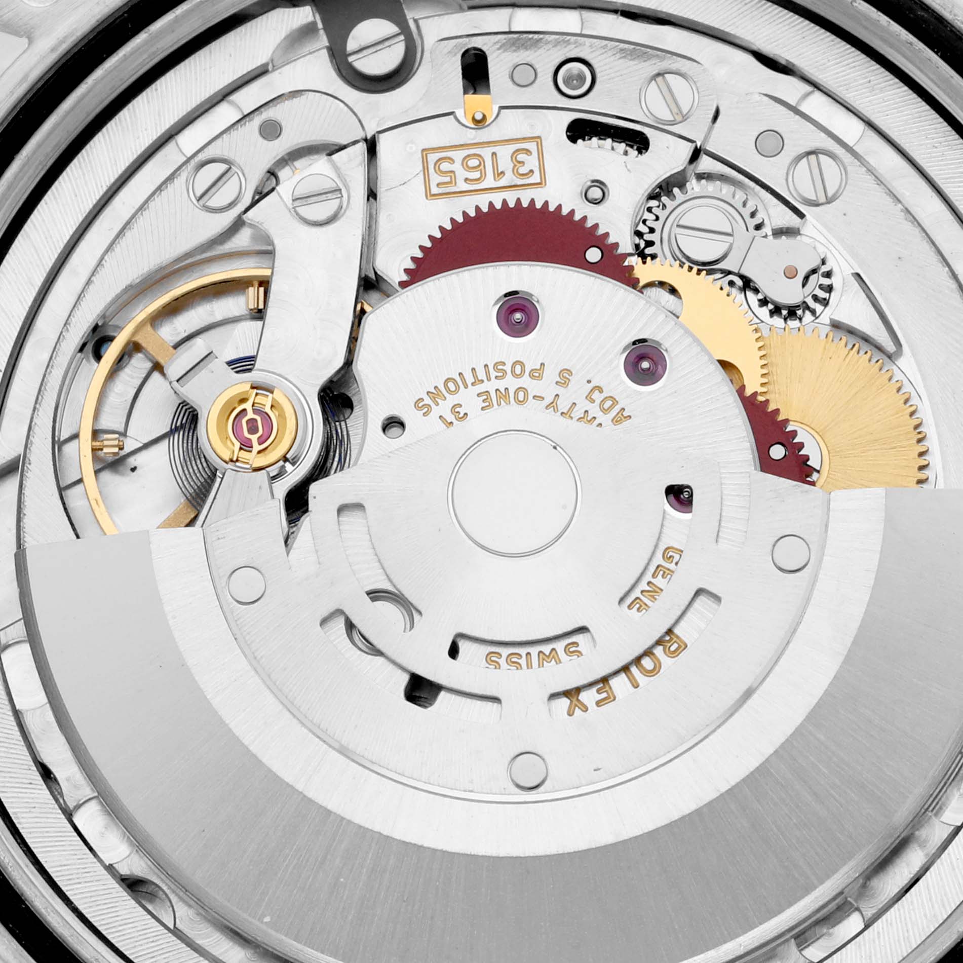 This image shows the intricate internal mechanism of the Rolex Cellini 50519 Men's White Gold Blue Dial 50519 Men's White Gold Blue Dial watch, highlighting gears and the balance wheel. 
