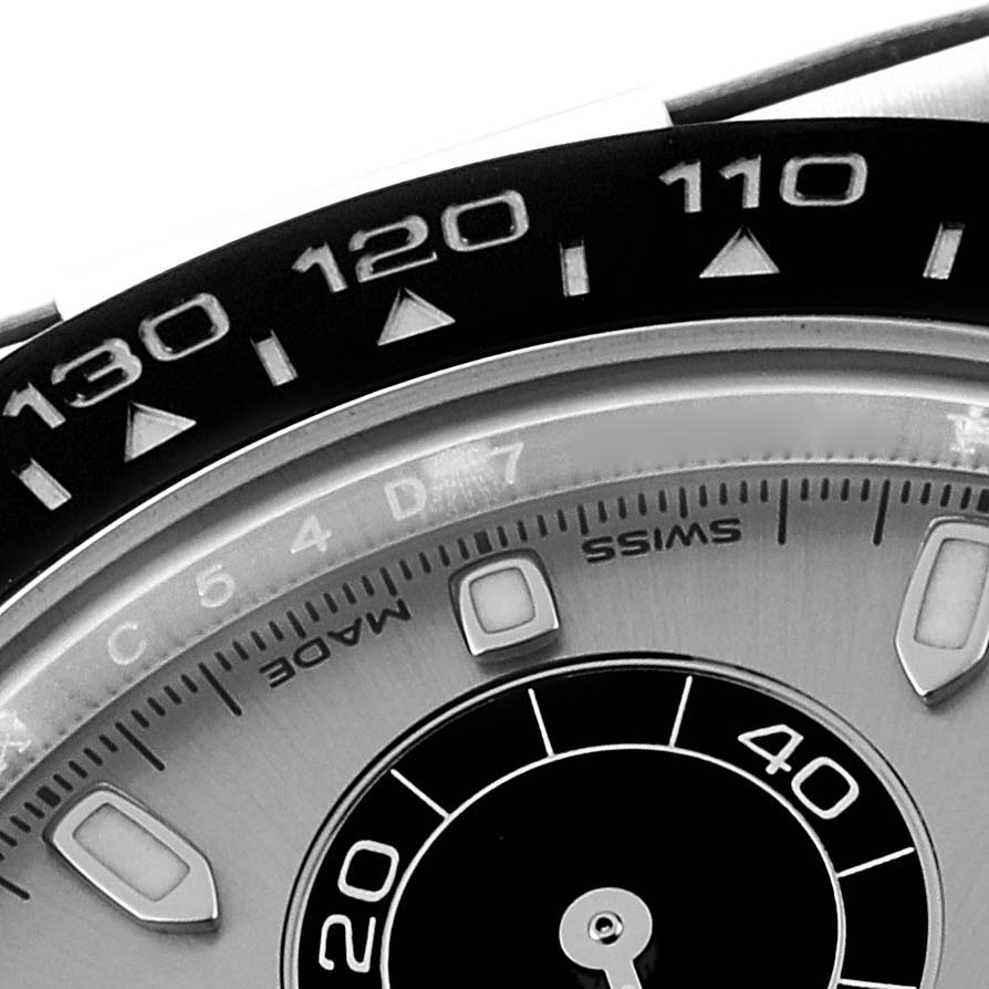 The image shows a close-up of the bezel and partial dial of a Rolex Daytona 116519 Men's White Gold Grey Dial 116519 Men's White Gold Grey Dial watch, focusing on the tachymeter scale.