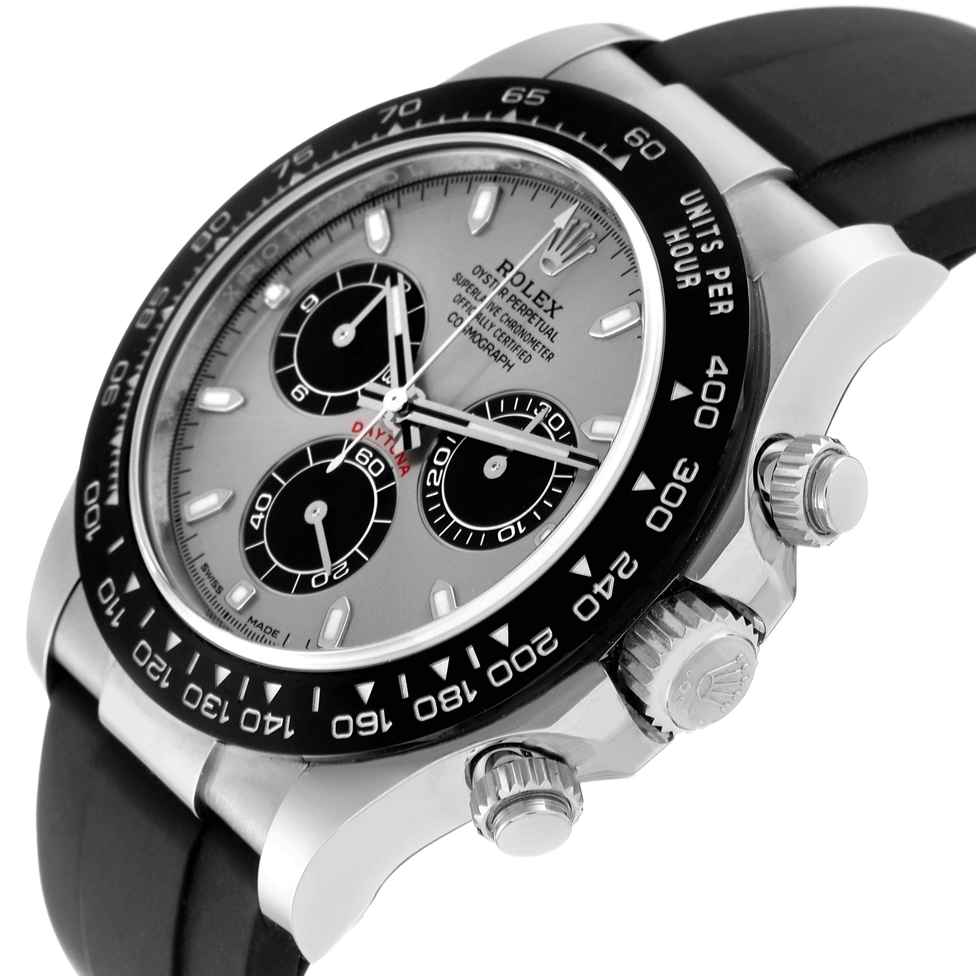 The image shows a Rolex Daytona 116519 Men's White Gold Grey Dial 116519 Men's White Gold Grey Dial watch at an angle highlighting the dial, bezel, and crown.