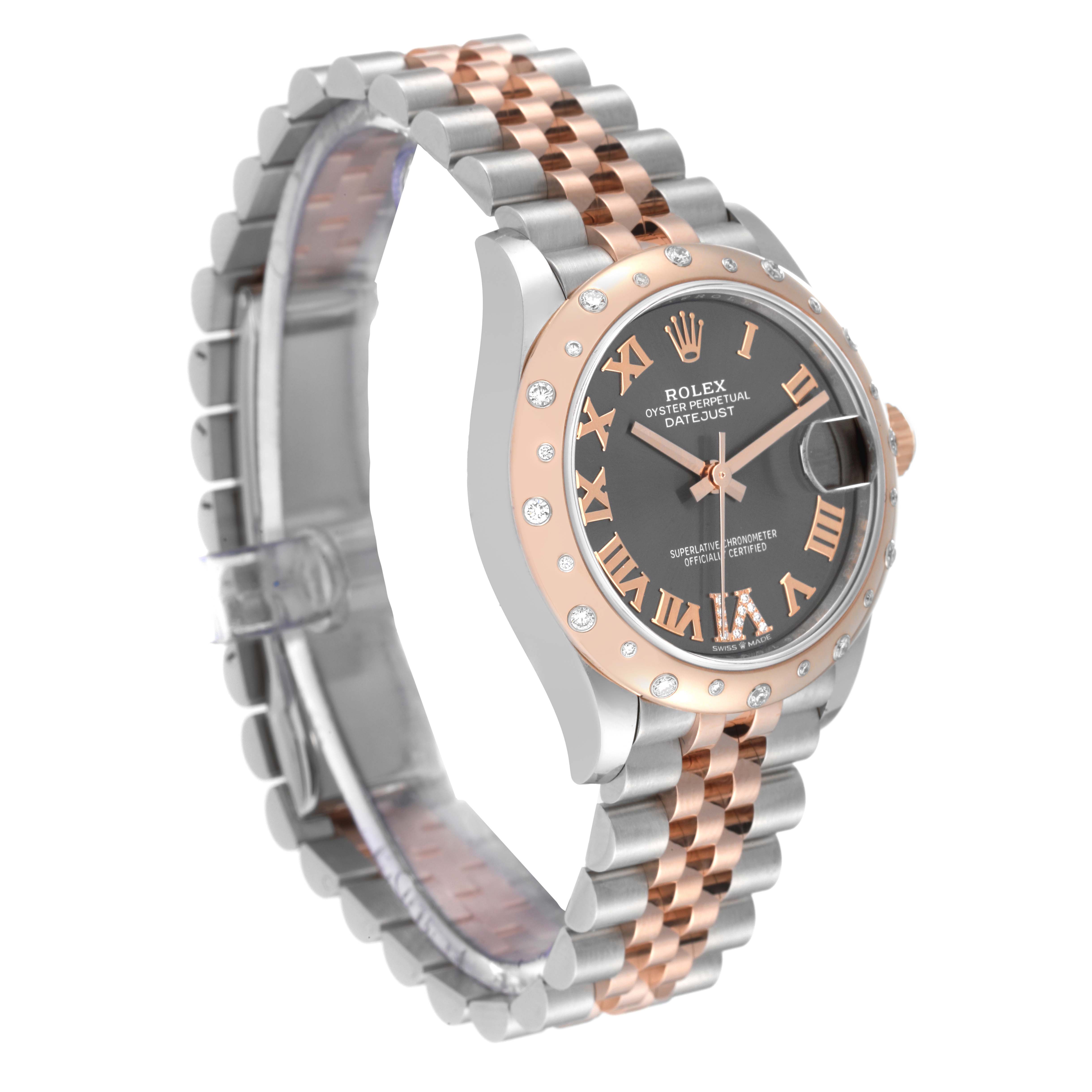 The image shows a Rolex Mid-Size 278341 Women's Steel and Gold (two tone) Grey Dial 278341 Women's Steel and Gold (two tone) Grey Dial Oyster Perpetual Datejust watch at a slight angle, highlighting the dial, bezel, and bracelet.