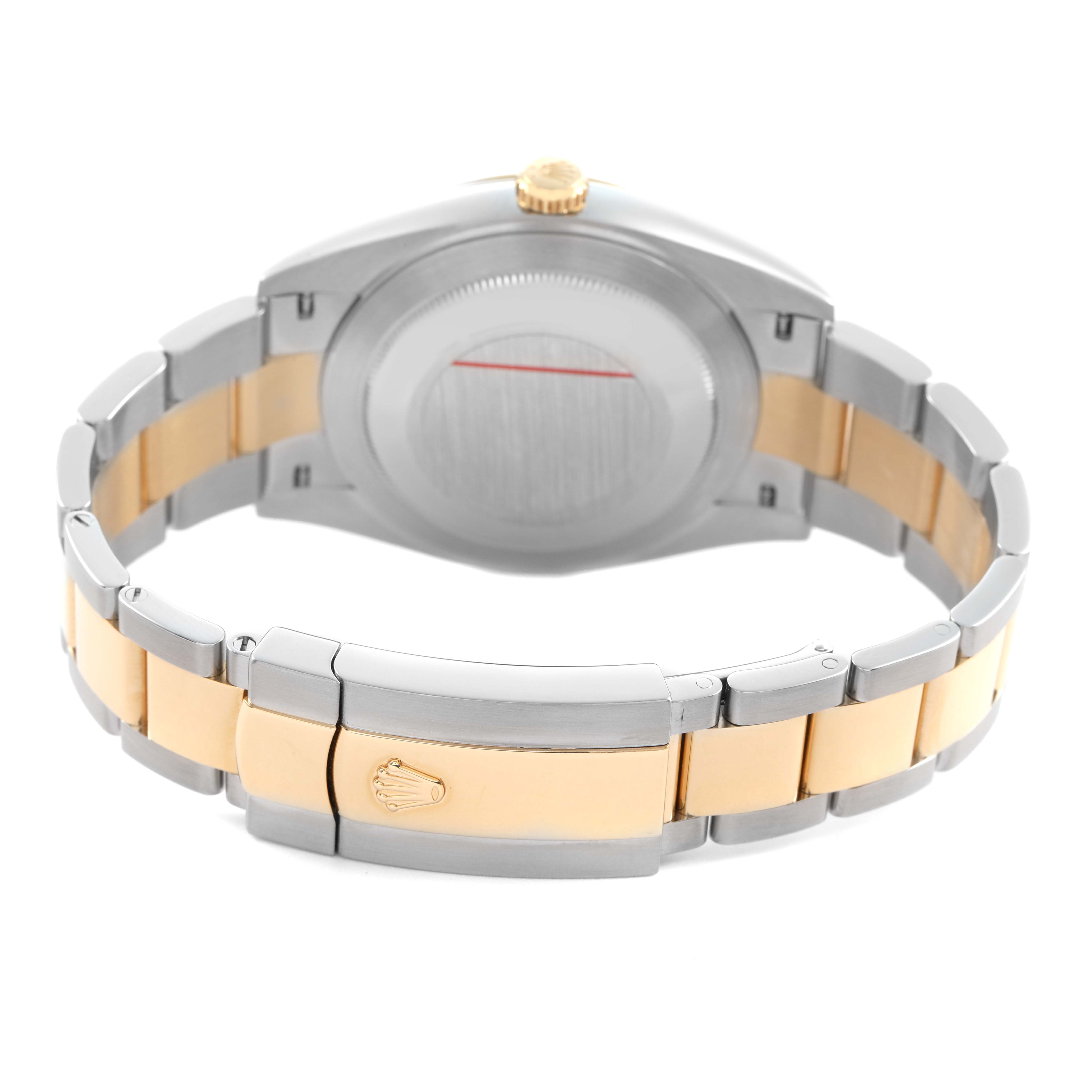 The image shows the back and bracelet of the Rolex Datejust 41 126303 Men's Steel and Gold (two tone) Black Dial, highlighting the clasp and case back.