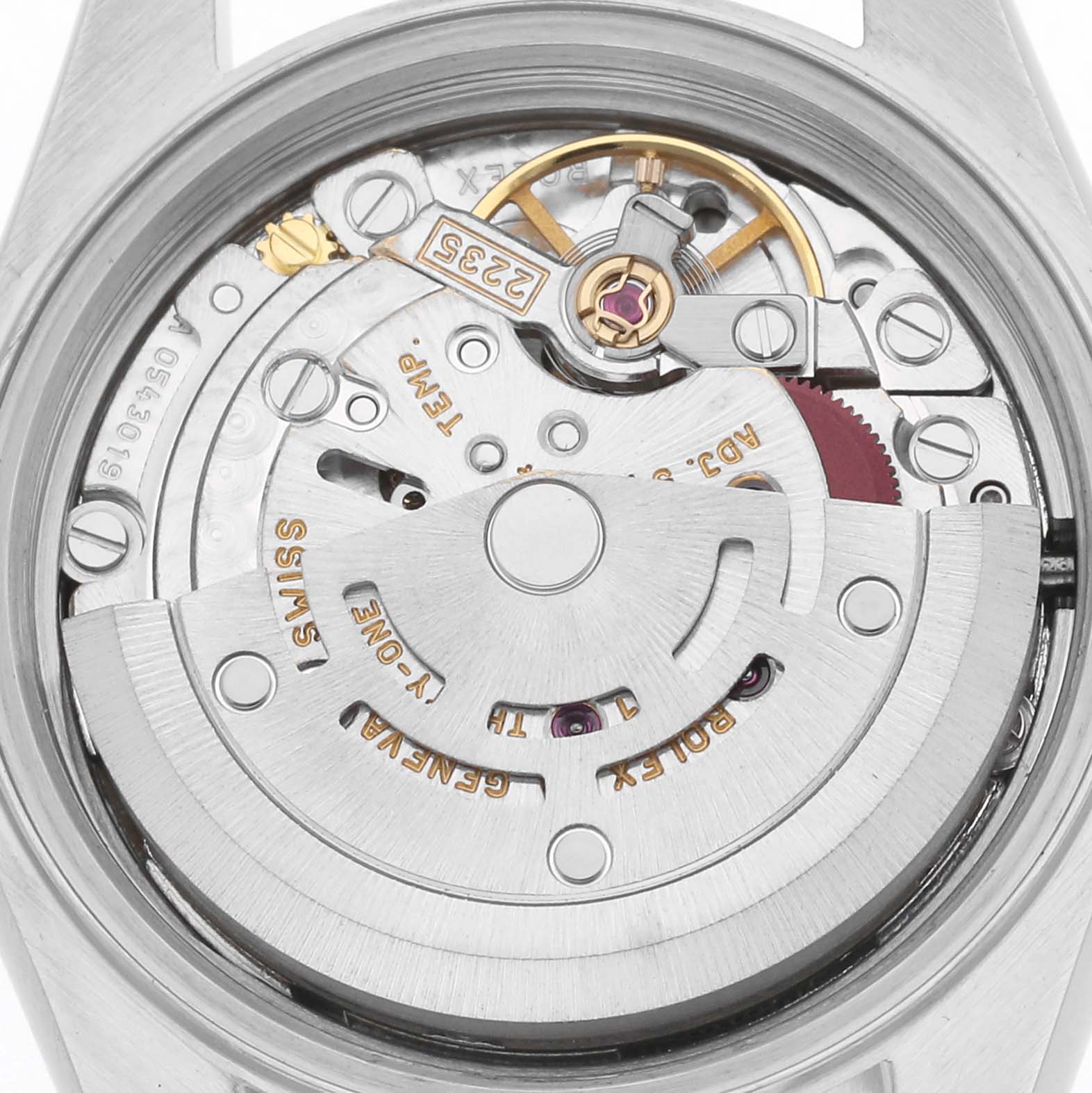 The image shows the back view of a Rolex Datejust 79173 Women's Steel and Gold (two tone) Champagne Dial 79173 Women's Steel and Gold (two tone) Champagne Dial, highlighting the movement and inner mechanical components.