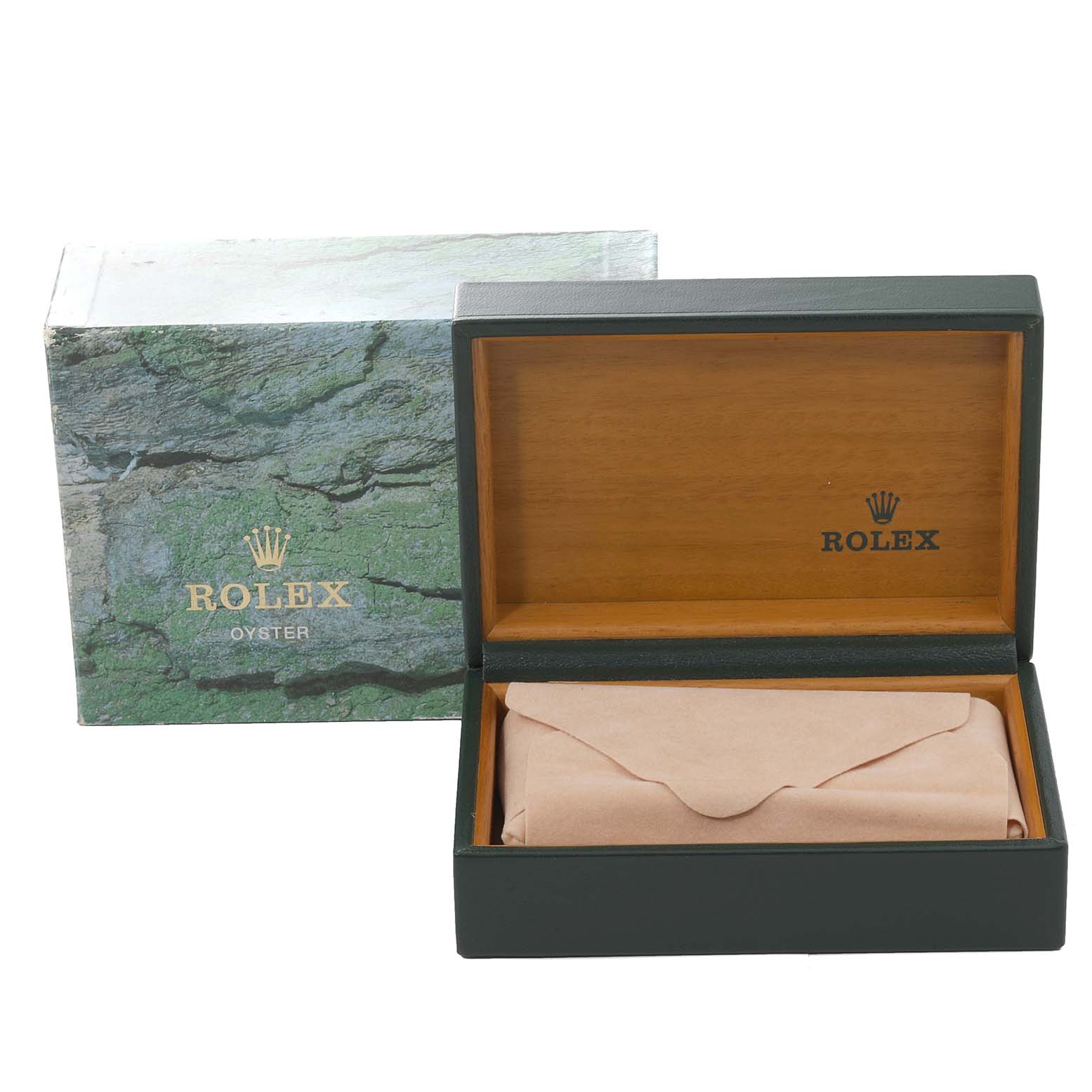 The image shows a Rolex Mid-Size 68273 Women
s Steel and Gold (two tone) White Dial 68273 Women
s Steel and Gold (two tone) White Dial model watch box and packaging from an angled top-down view.