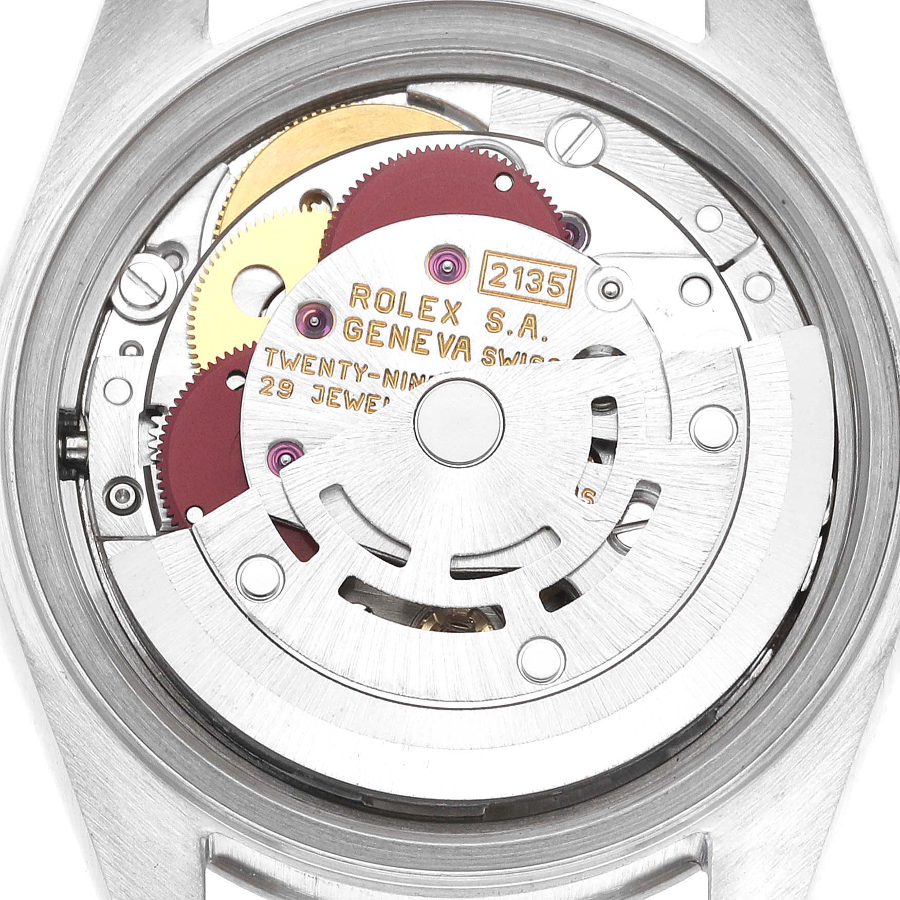 This image shows the internal movement mechanism of a Rolex Datejust 69174 Women's Stainless Steel Silver Dial 69174 Women's Stainless Steel Silver Dial watch, viewed from the back.