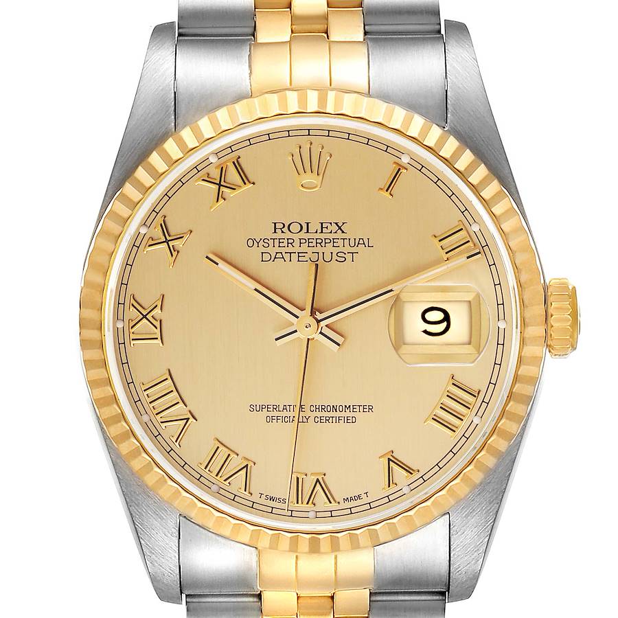 Rolex Datejust Steel Yellow Gold Champagne Dial Mens Watch 16233 Box Papers SwissWatchExpo