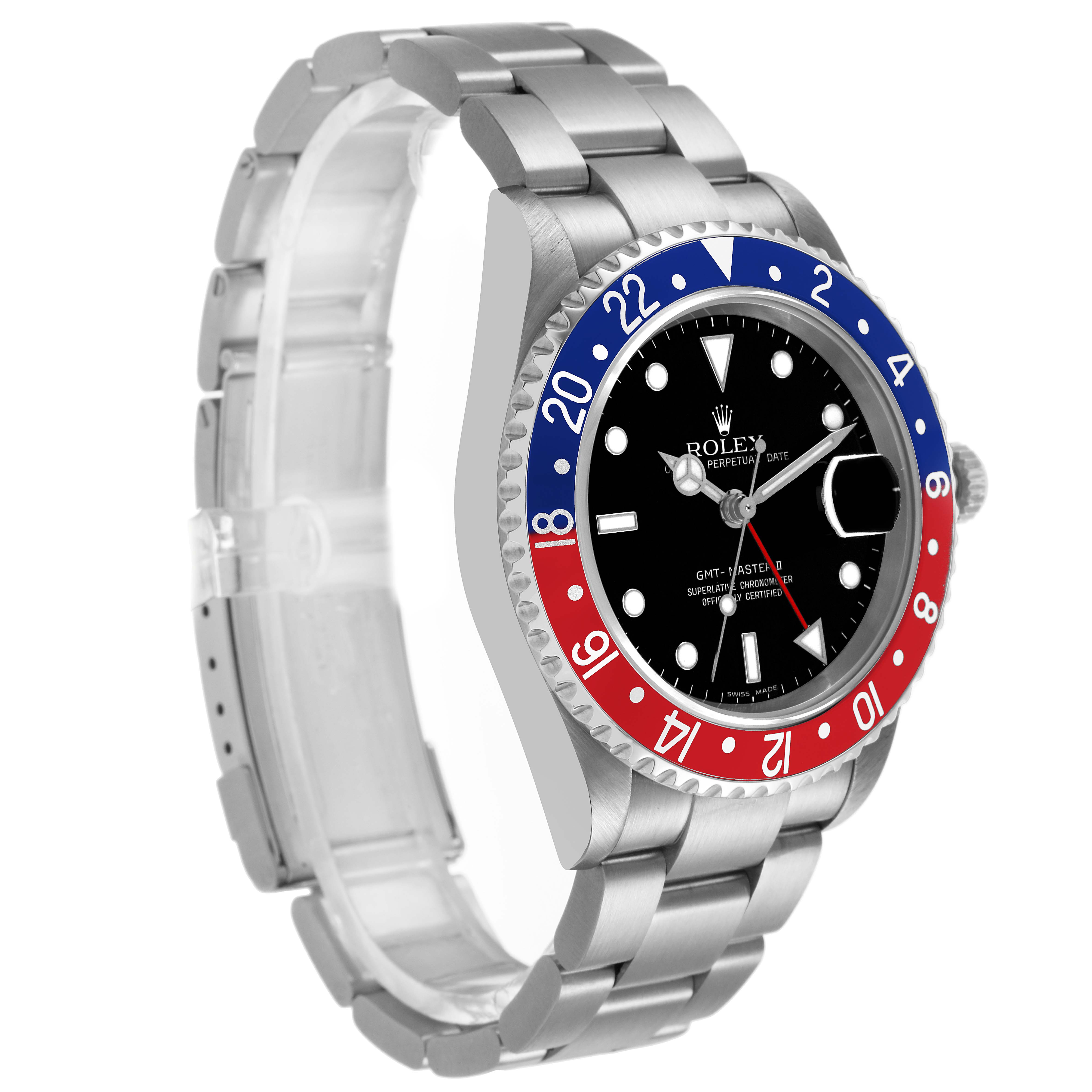 The Rolex GMT-Master 16710 Men's Stainless Steel Black Dial watch is shown at a slight angle, highlighting the bezel, dial, and bracelet.