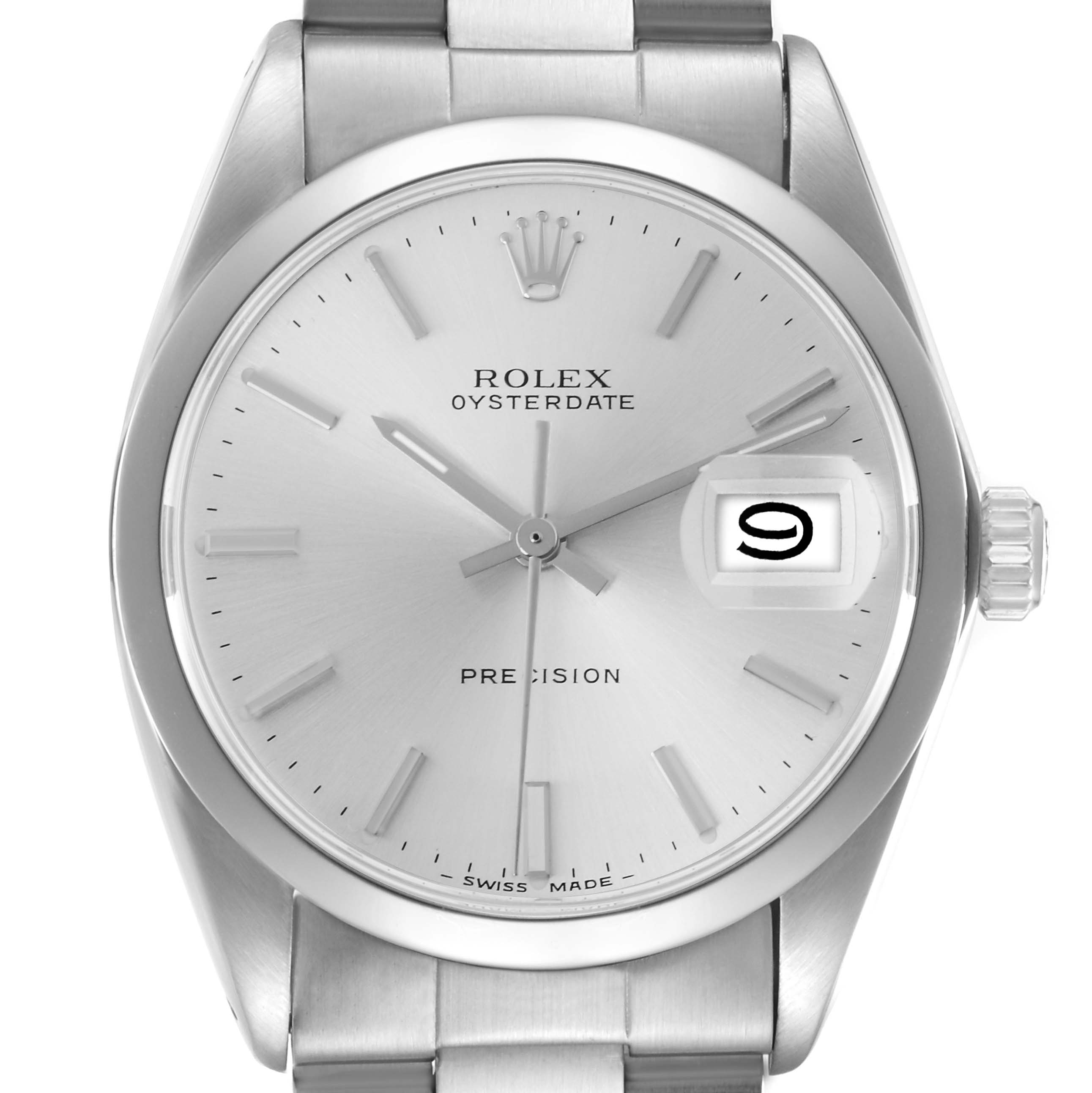 The Rolex Vintage Collection 6694 Men
s Stainless Steel Silver Dial 6694 Men
s Stainless Steel Silver Dial model is shown from a front angle, displaying its dial, markers, date window, and a portion of the bracelet.