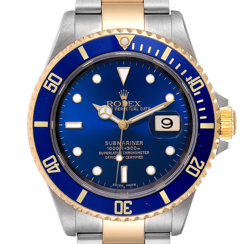 Rolex Submariner Blue Dial Bezel Steel Yellow Gold Mens Watch 16613 ...