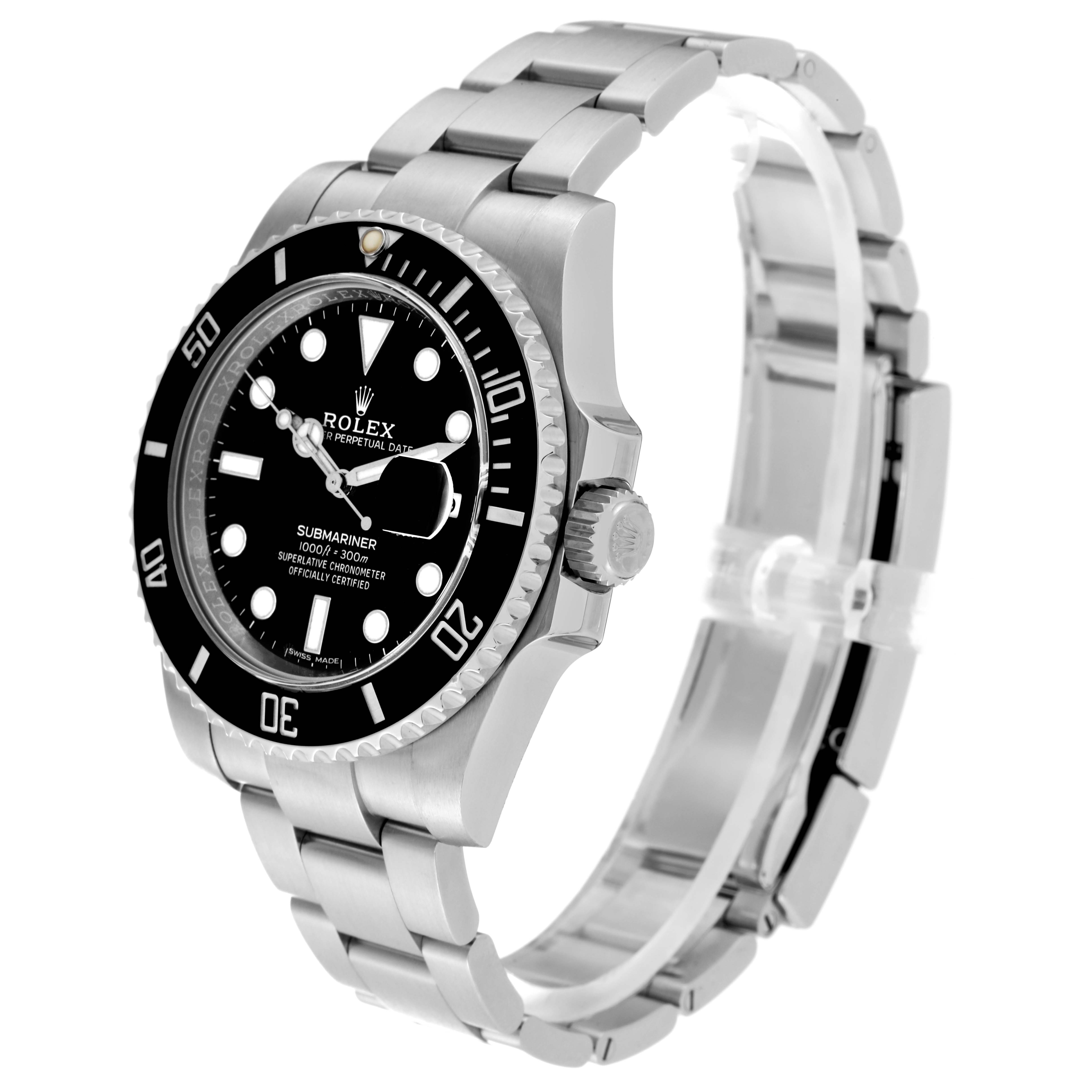 The image shows a Rolex Submariner 116610 Men
s Stainless Steel Black Dial 116610 Men
s Stainless Steel Black Dial watch at an angled side view, displaying the face, crown, and bracelet.