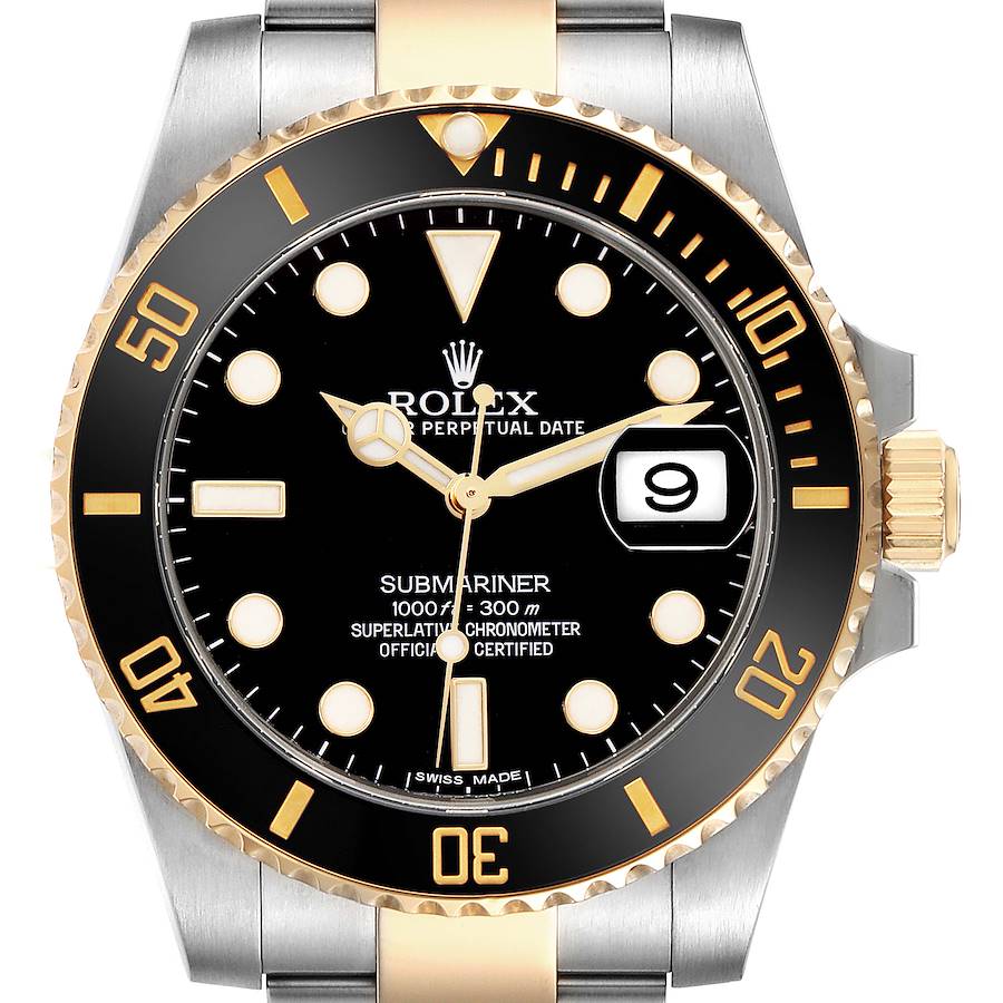 The Rolex Submariner is shown from a top-down angle, highlighting the dial, bezel, and a portion of the bracelet.