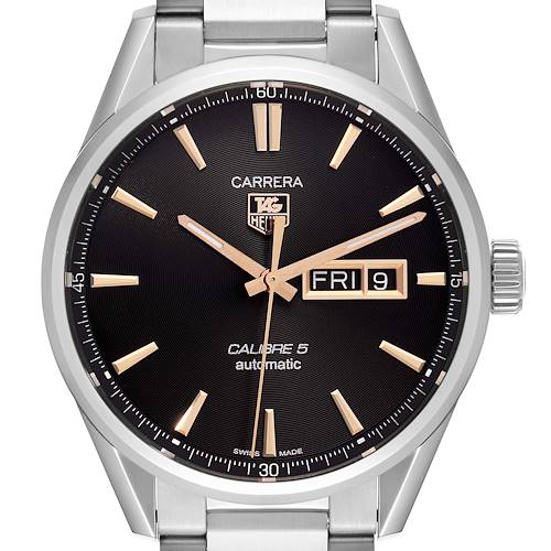 Photo of Tag Heuer Carrera Calibre 5 Day Date Steel Mens Watch WAR201C Box Card