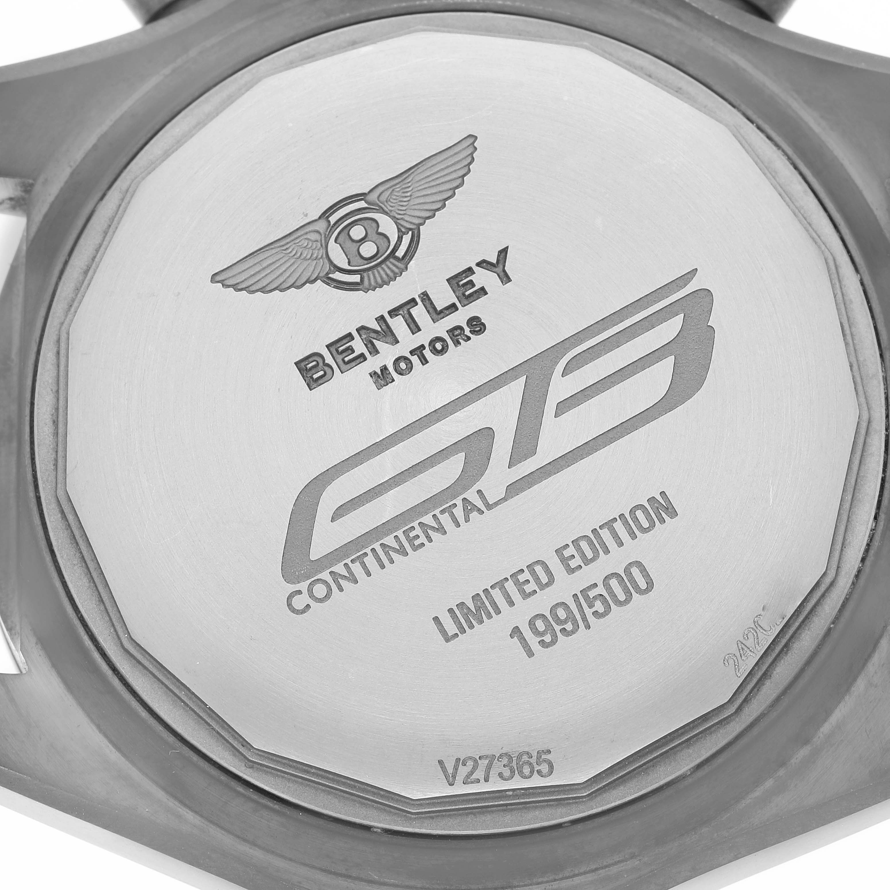 The image shows the back case of the Bentley model by Breitling, highlighting its "Limited Edition" engraving.