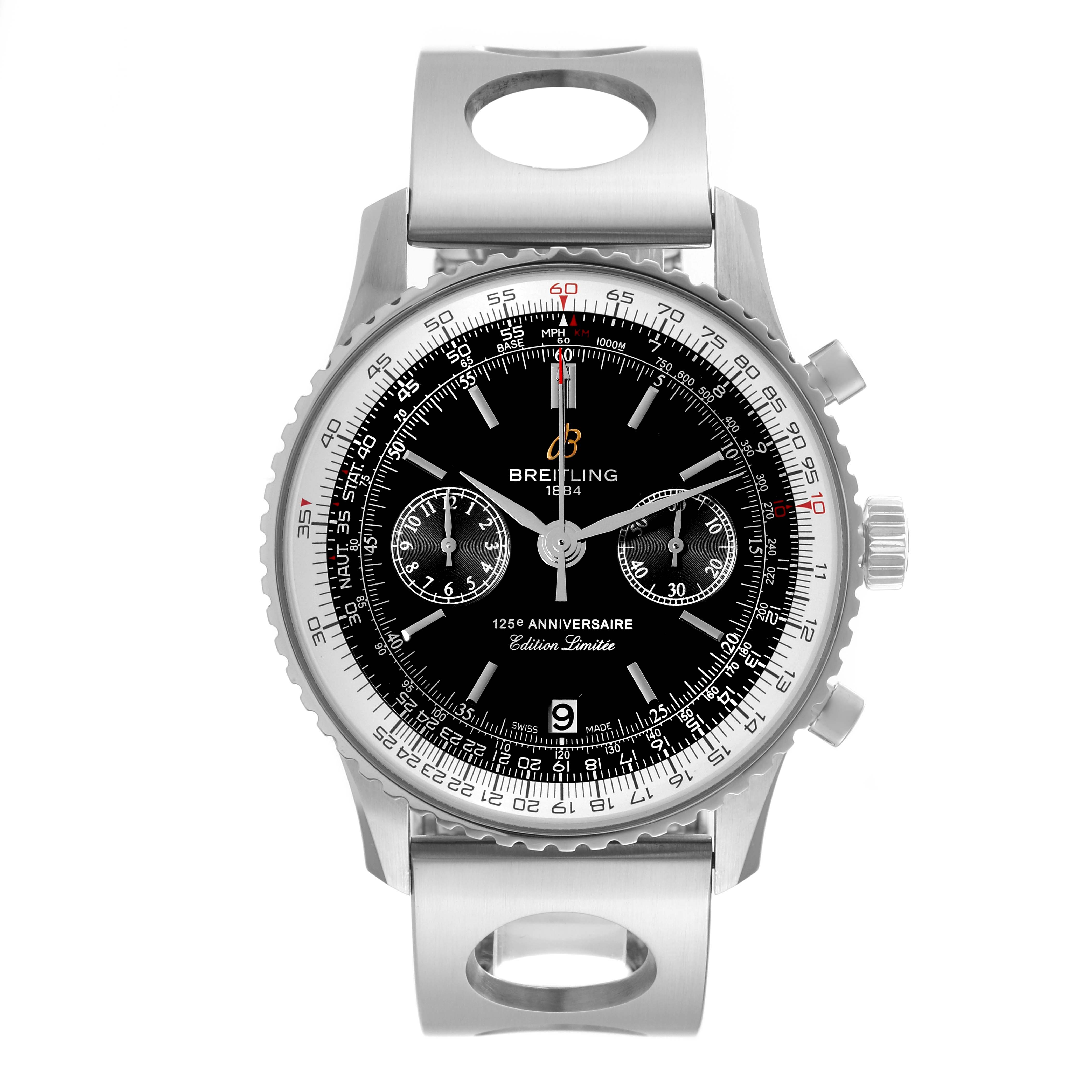 The image shows a front view of the Breitling Limited Series watch, highlighting its dial, bezel, and part of its band.