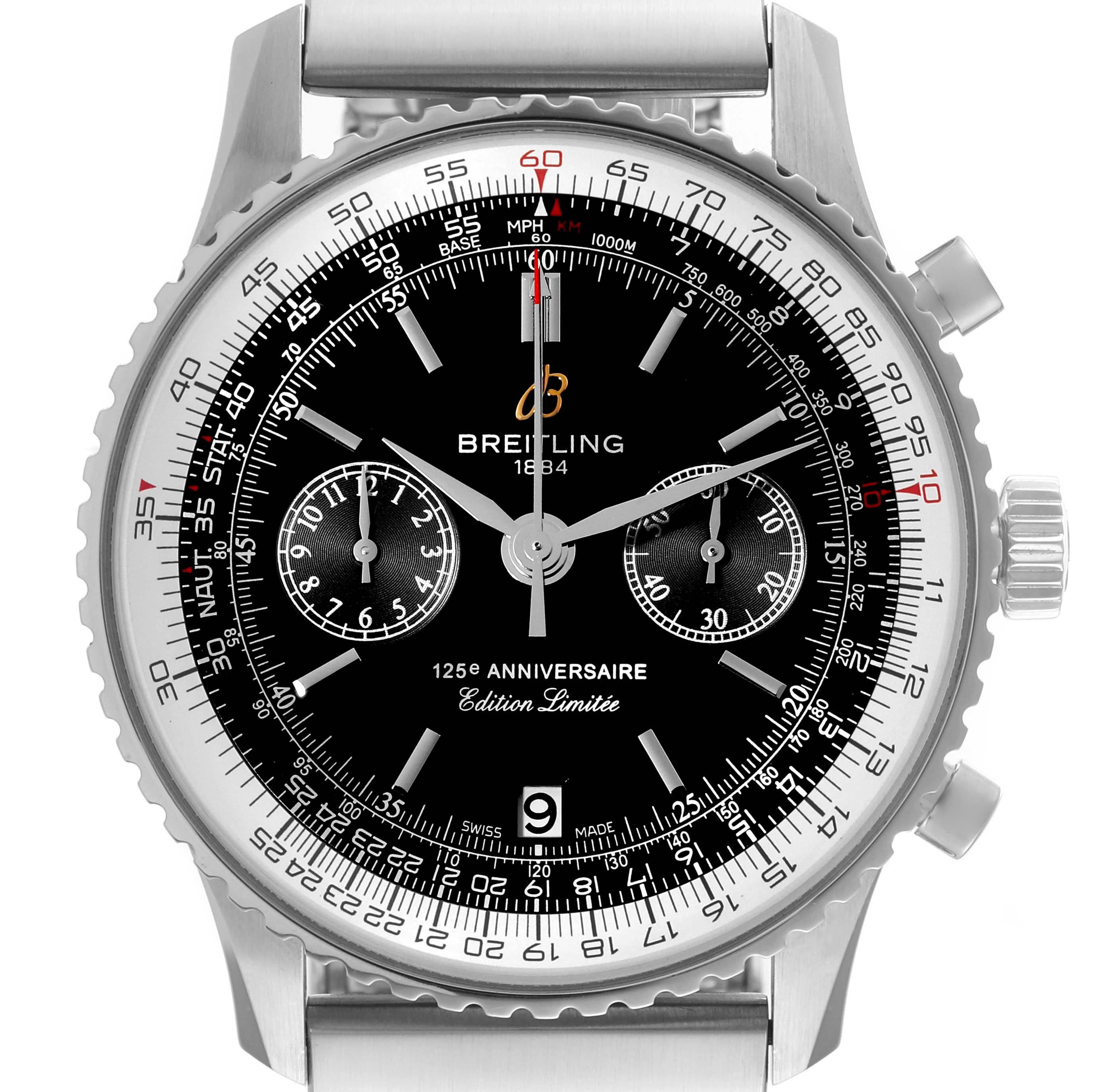 The image shows a front view of a Breitling Limited Series watch, displaying the dial and chronograph features clearly.