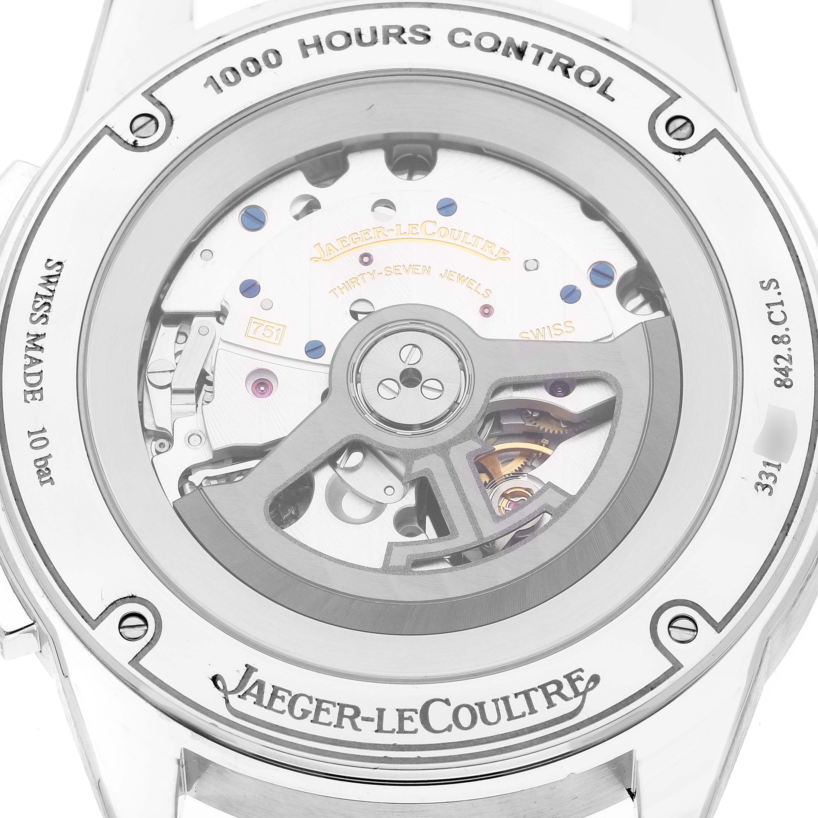 This image shows the back view of the Jaeger-LeCoultre Polaris model, highlighting its open case back and intricate movement.