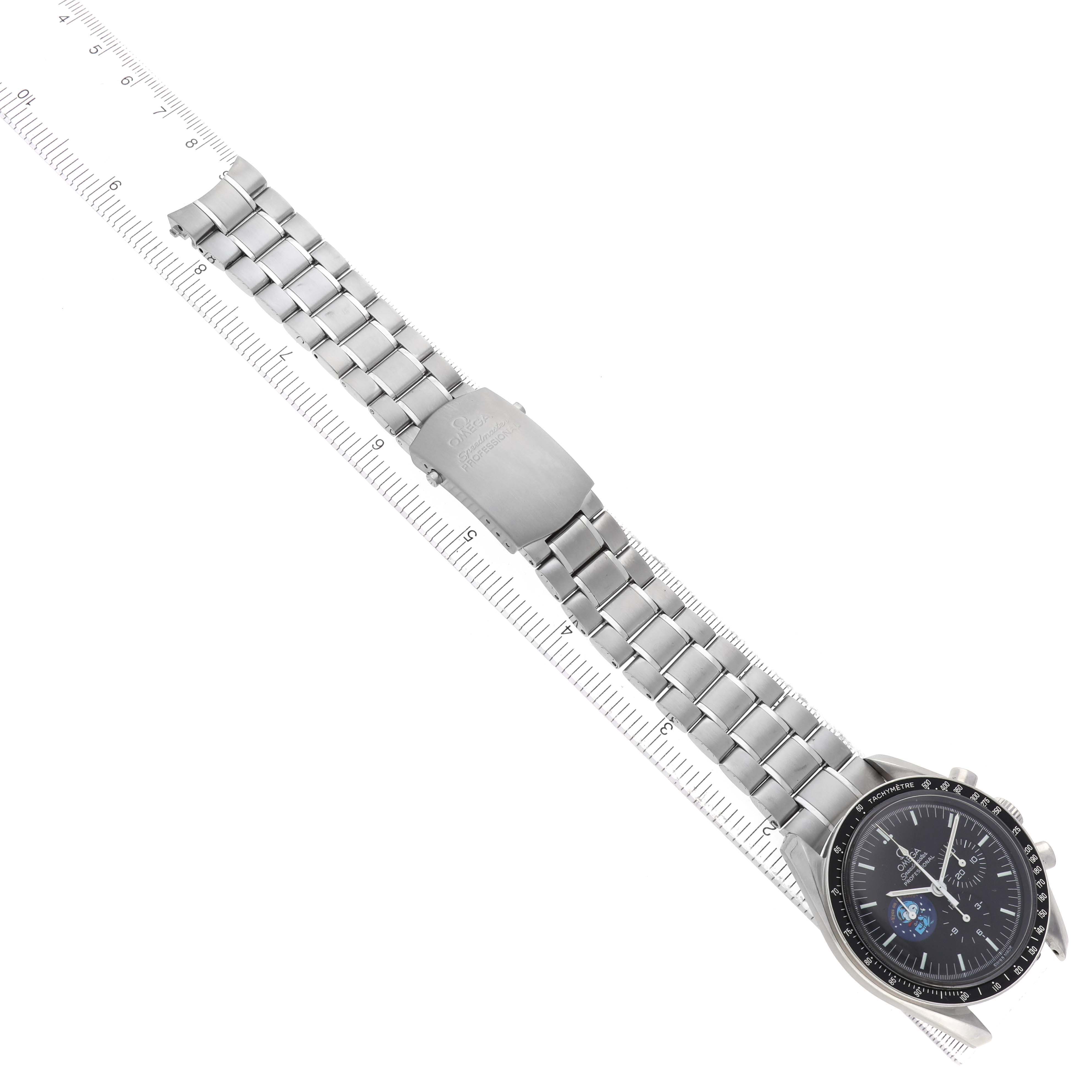 The Omega Speedmaster 3578.51.00 Men's Stainless Steel Black Dial watch is shown from an angled top view, featuring the full metal bracelet and clasp.