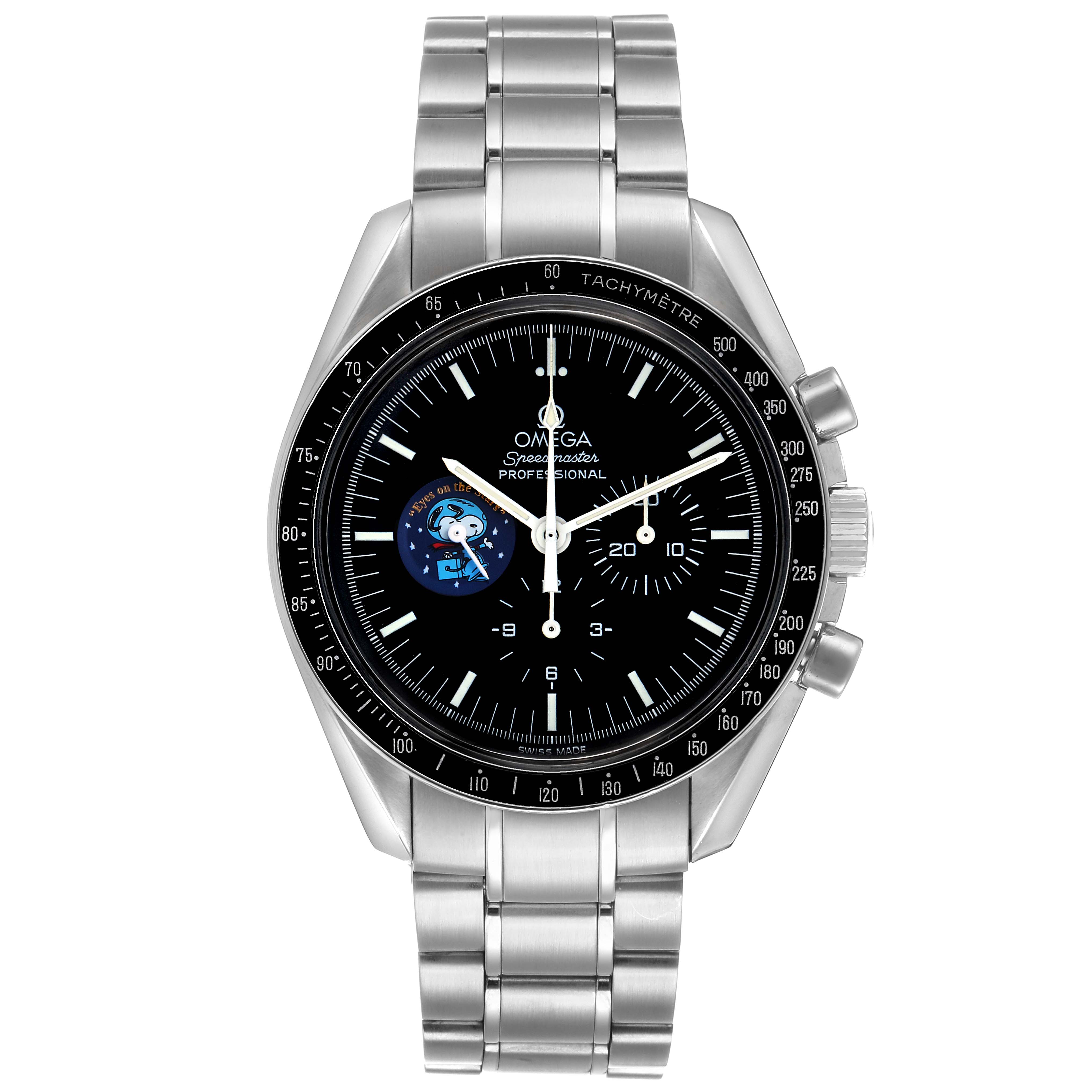 The Omega Speedmaster 3578.51.00 Men's Stainless Steel Black Dial is shown from the front, displaying the dial, tachymeter bezel, and stainless steel bracelet.