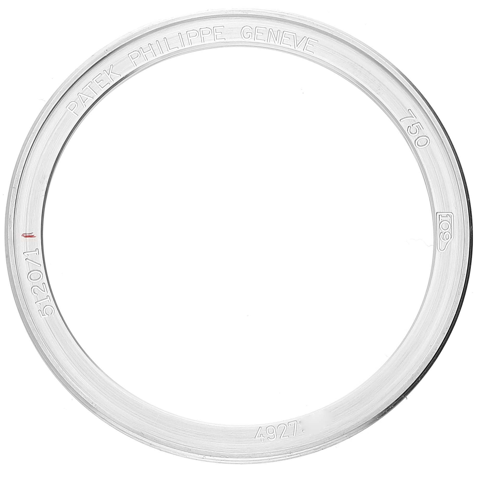 This image shows a top-down view of the bezel for a Patek Philippe Calatrava 5120/1G-001 Men's White Gold Silver Dial 5120/1G-001 Men's White Gold Silver Dial model watch.