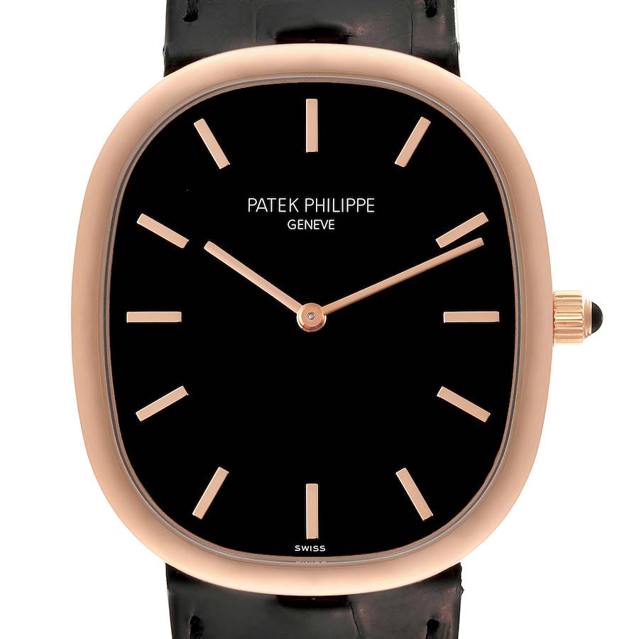 Patek Philippe Golden Ellipse Grande Taille Rose Gold Black Dial Watch 5738 SwissWatchExpo