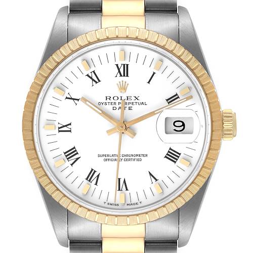 Photo of Rolex Date Mens Steel Yellow Gold White Diamond Dial Mens Watch 15223