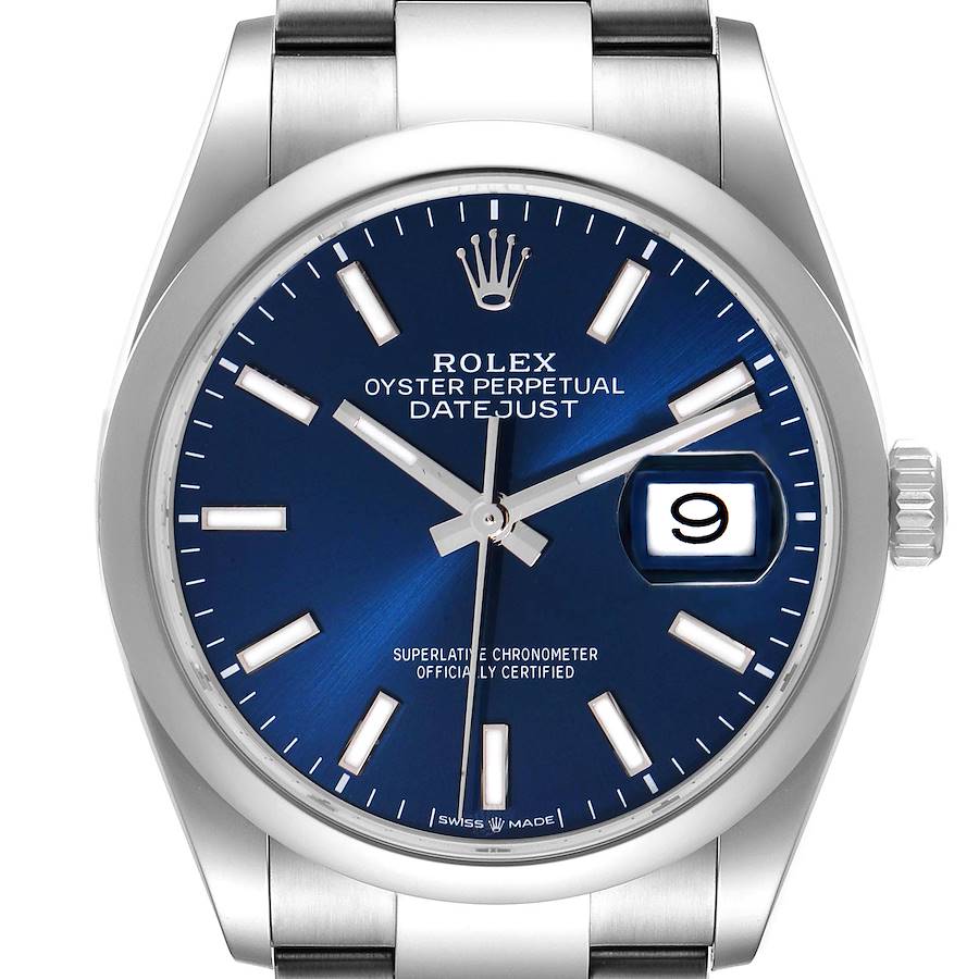 Rolex Datejust 36 Blue Dial Domed Bezel Steel Mens Watch 126200 Box Card SwissWatchExpo