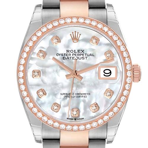 Photo of Rolex Datejust 36 Steel Rose Gold Mother of Pearl Diamond Mens Watch 126281 Unworn