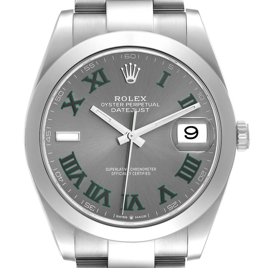 Rolex Datejust 41 Grey Green Wimbledon Dial Steel Mens Watch 126300 Box Card Unworn SwissWatchExpo