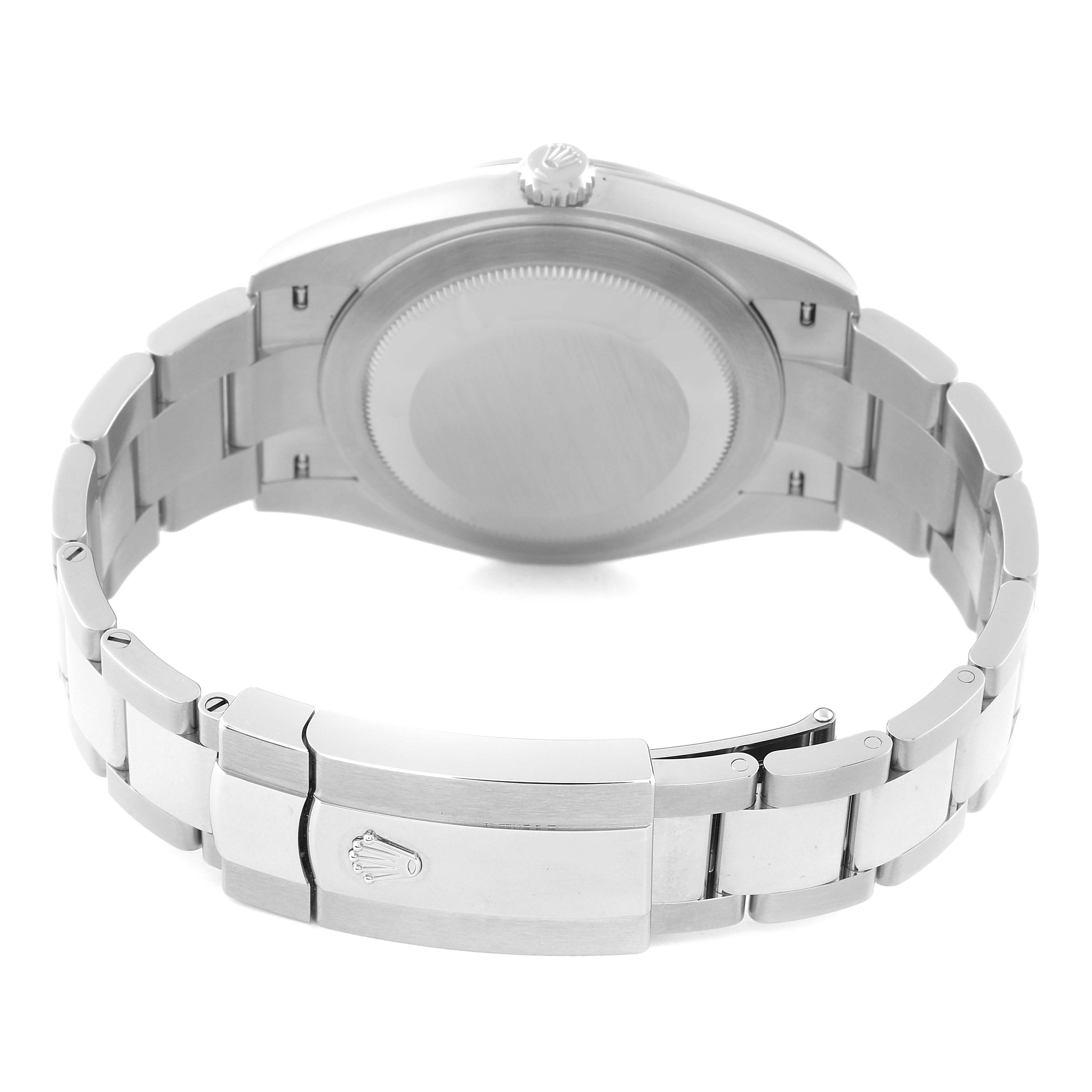 This image shows the back case and bracelet with the clasp of the Rolex Datejust 41 126300 Men
s Stainless Steel Grey Dial 126300 Men
s Stainless Steel Grey Dial watch.