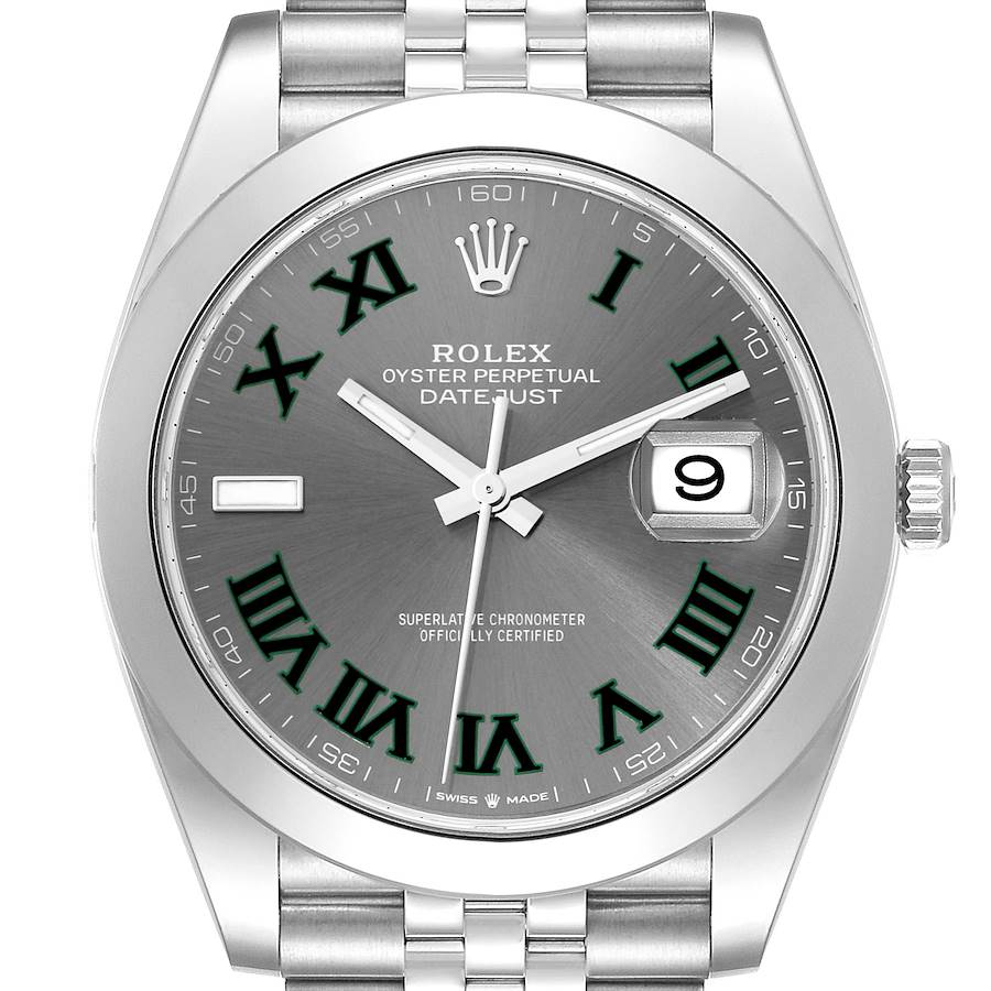 Rolex Datejust 41 Grey Green Wimbledon Dial Steel Mens Watch 126300 Unworn SwissWatchExpo