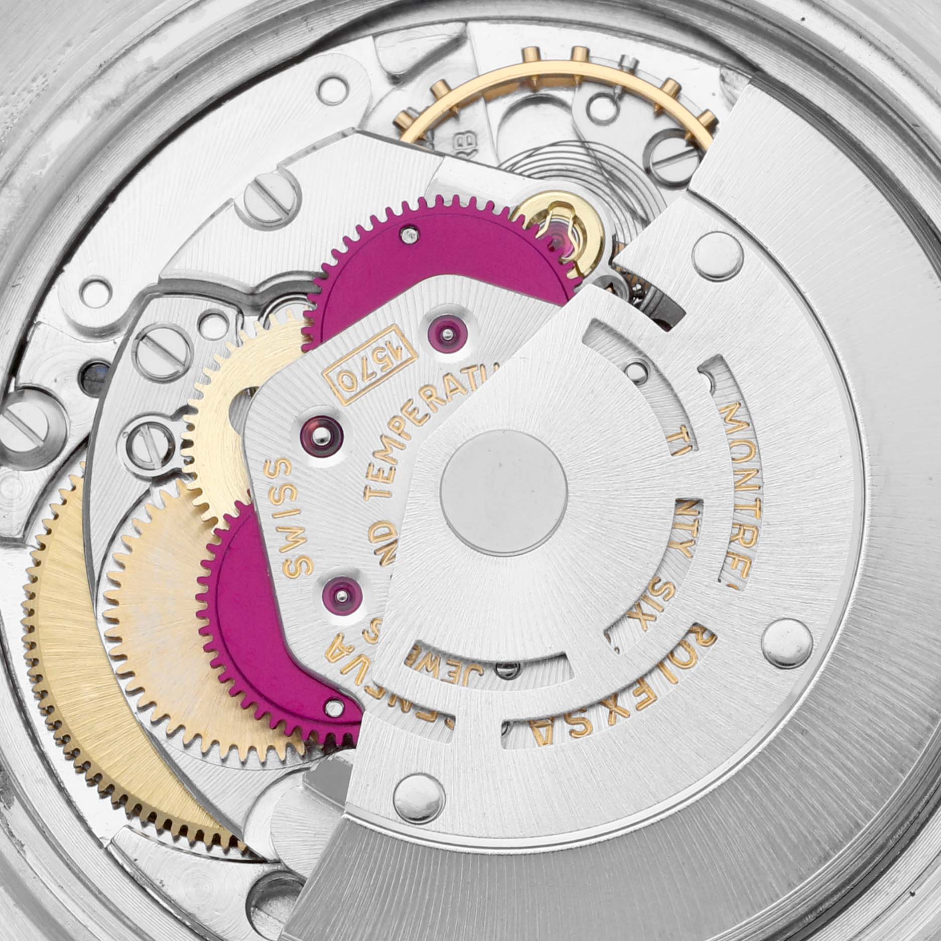 This image shows the internal mechanics and movement parts of a Rolex Vintage Collection 1603 Men's Stainless Steel Blue Dial 1603 Men's Stainless Steel Blue Dial watch.