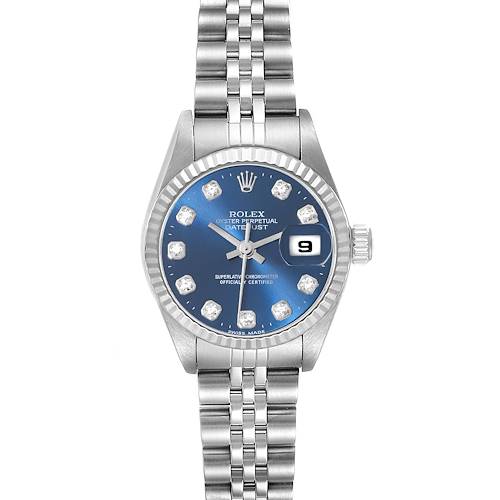 Photo of Rolex Datejust Blue Diamond Dial White Gold Steel Ladies Watch 79174 Box Papers