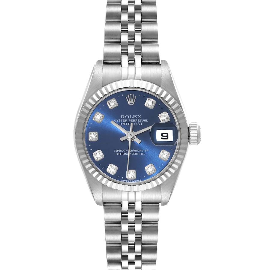 Rolex Datejust Blue Diamond Dial White Gold Steel Ladies Watch 79174 Box Papers SwissWatchExpo