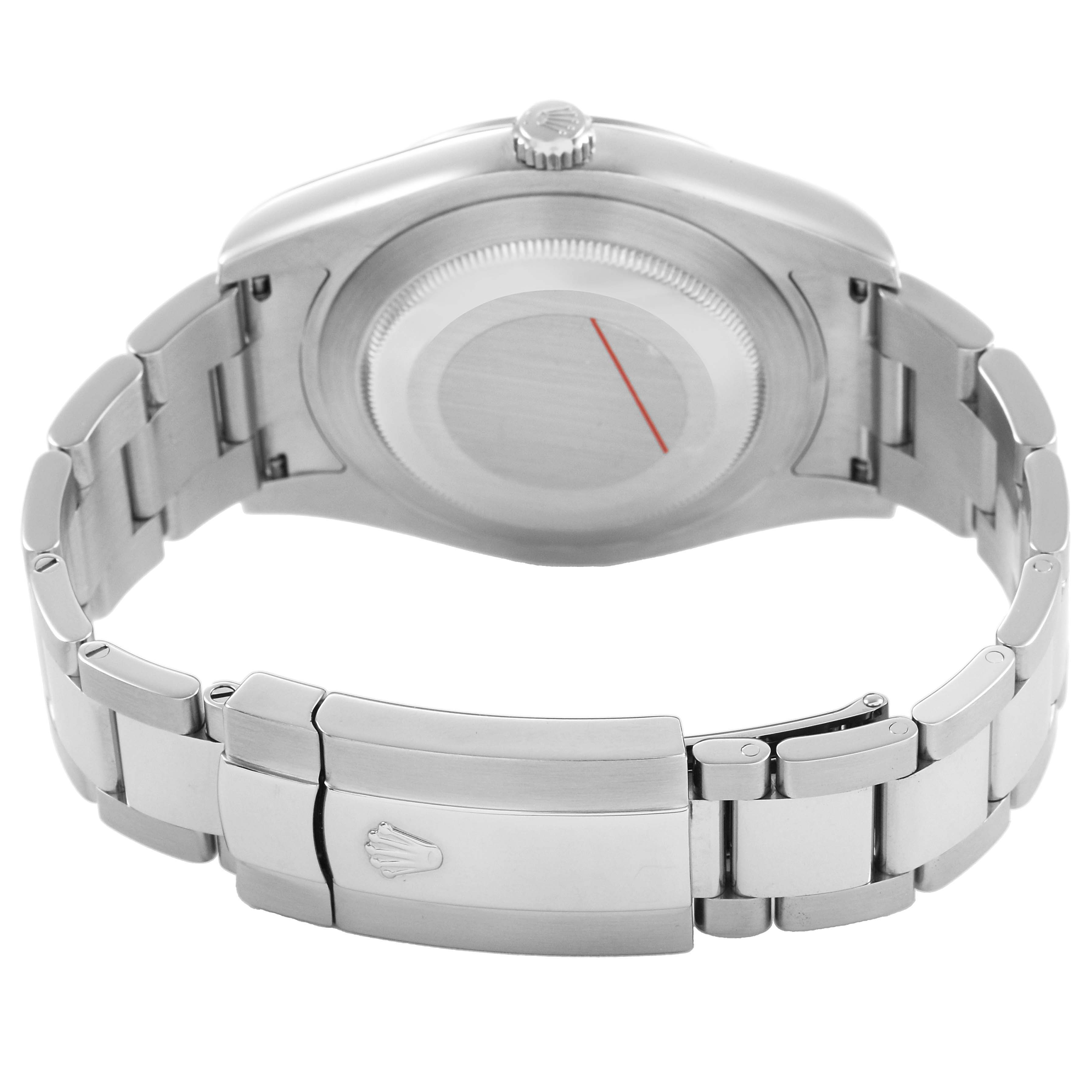 The image shows the back and clasp of a Rolex Datejust 41 116300 Men's Stainless Steel Silver Dial watch at a slight angle, highlighting the bracelet and case back.