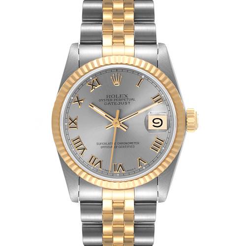 Photo of Rolex Datejust Midsize 31 Gray Roman Dial Steel Yellow Gold Watch 68273