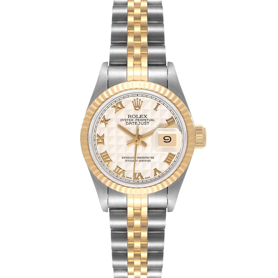 Rolex Datejust Steel Yellow Gold Ivory Pyramid Dial Watch 69173 Box Papers SwissWatchExpo